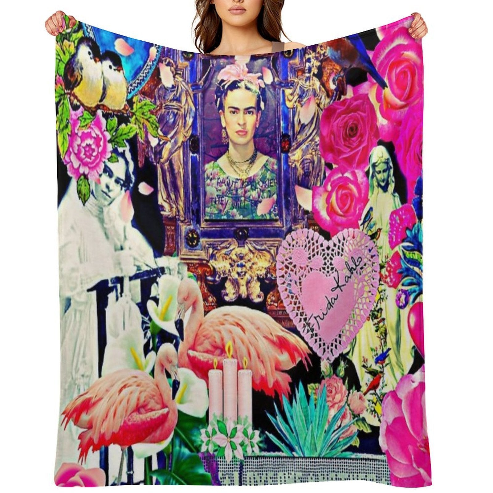 Frida Kahlo Love One Another Collage Premium Throw Blanket