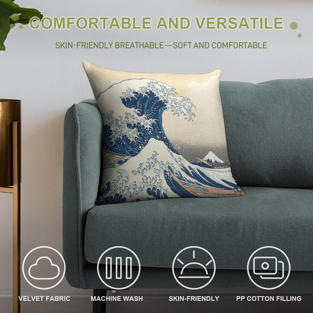 The Great Wave Off Kanagawa Soft Warmth Comfort Throw Pillow