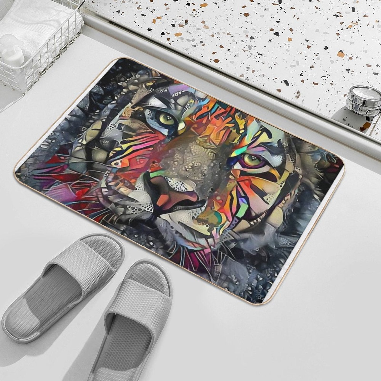 Mikka Jr, Tiger, Tigre, Lea Roche Paintings  Rapid-Drying Bath Mat