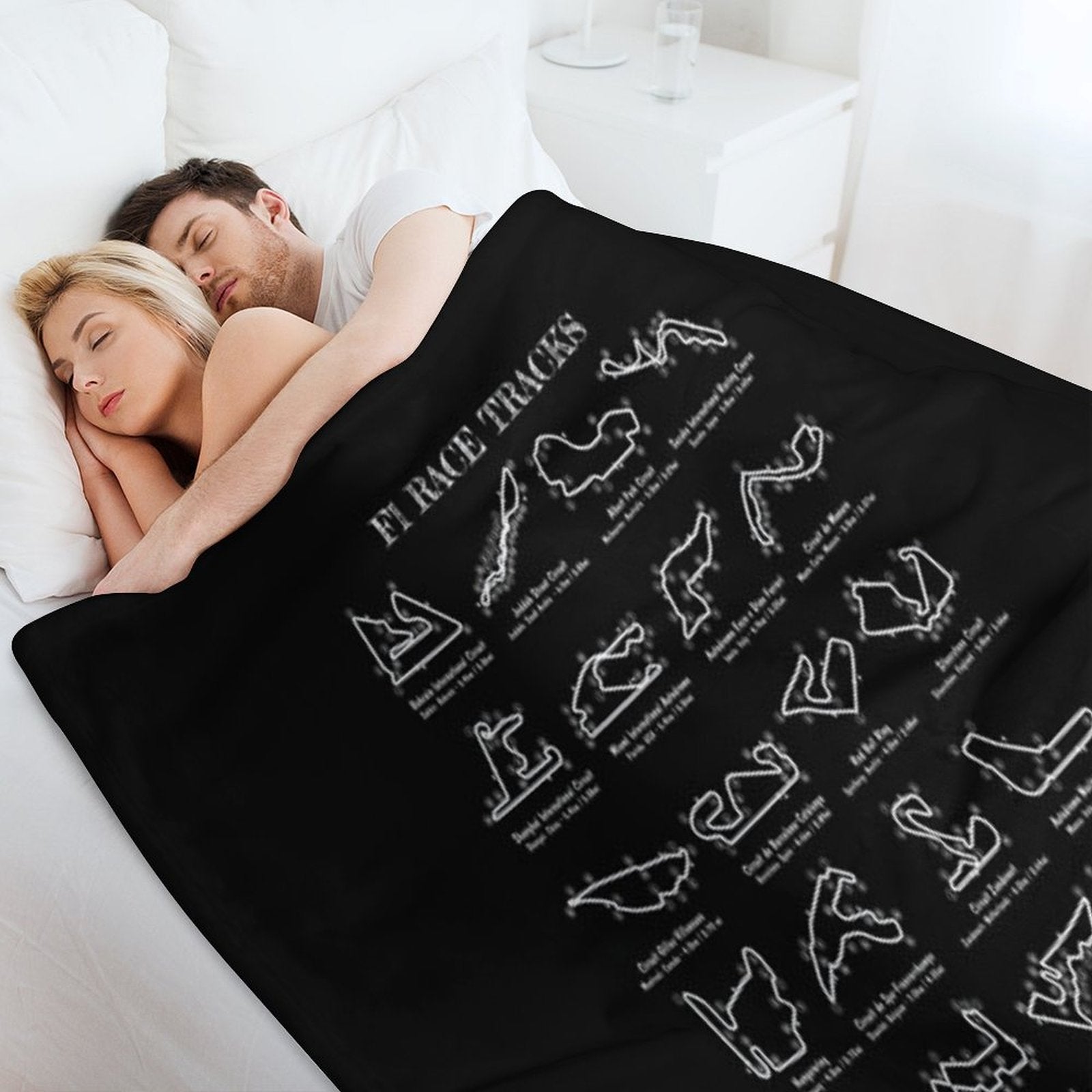 F-1 Race Tracks  Vertical (White Stencil - No Background) Gift-ready Throw Blanket
