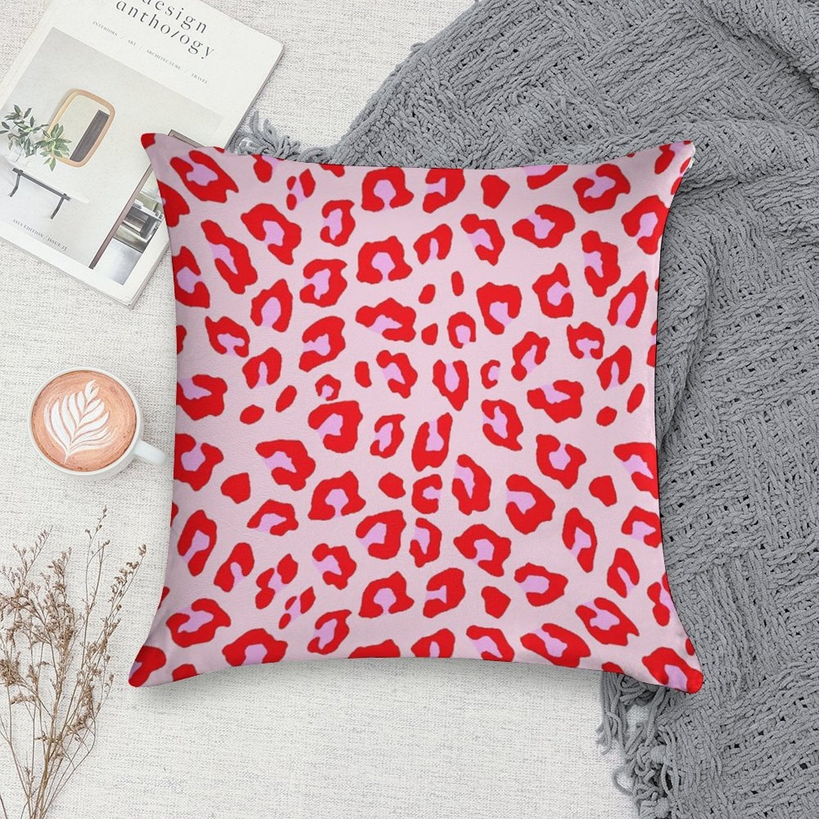 Leopard Print - Red And Pink Original Soft Reinforced Edging Throw Pillow