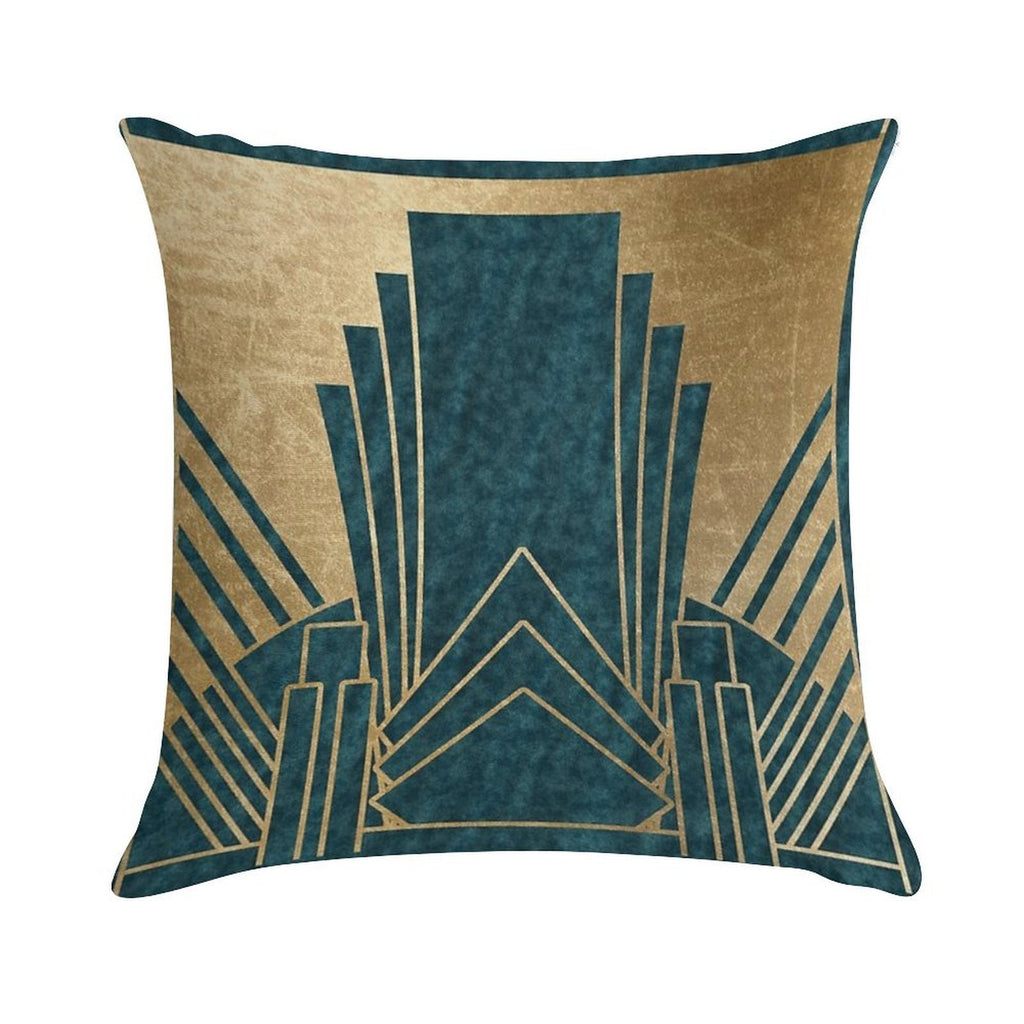 Art Deco Glamour - Teal And Gold Soft Washable Throw Pillow