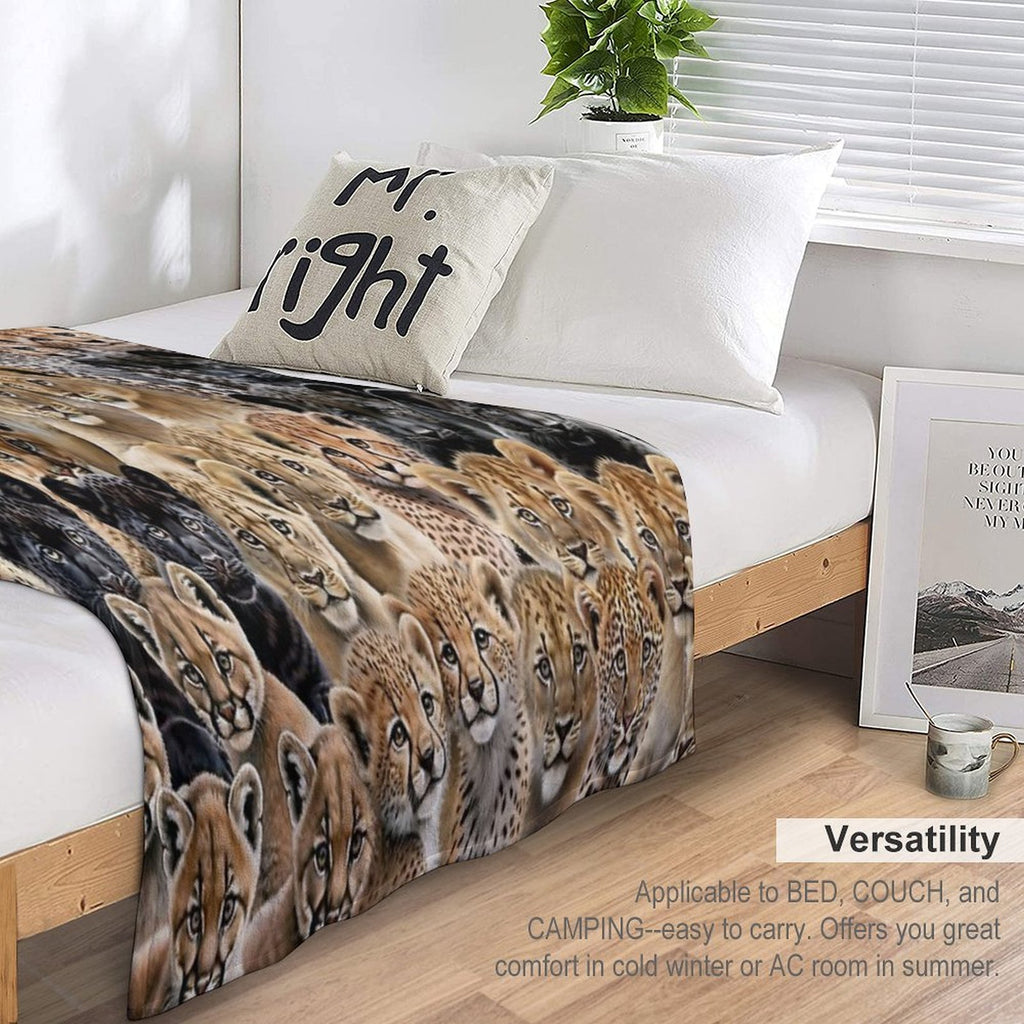 The Big-Little Roar Collage, Majestic Cubs, Baby Lions, Leopards, Cheetahs, Panthers And Cougars Easy Care Throw Blanket