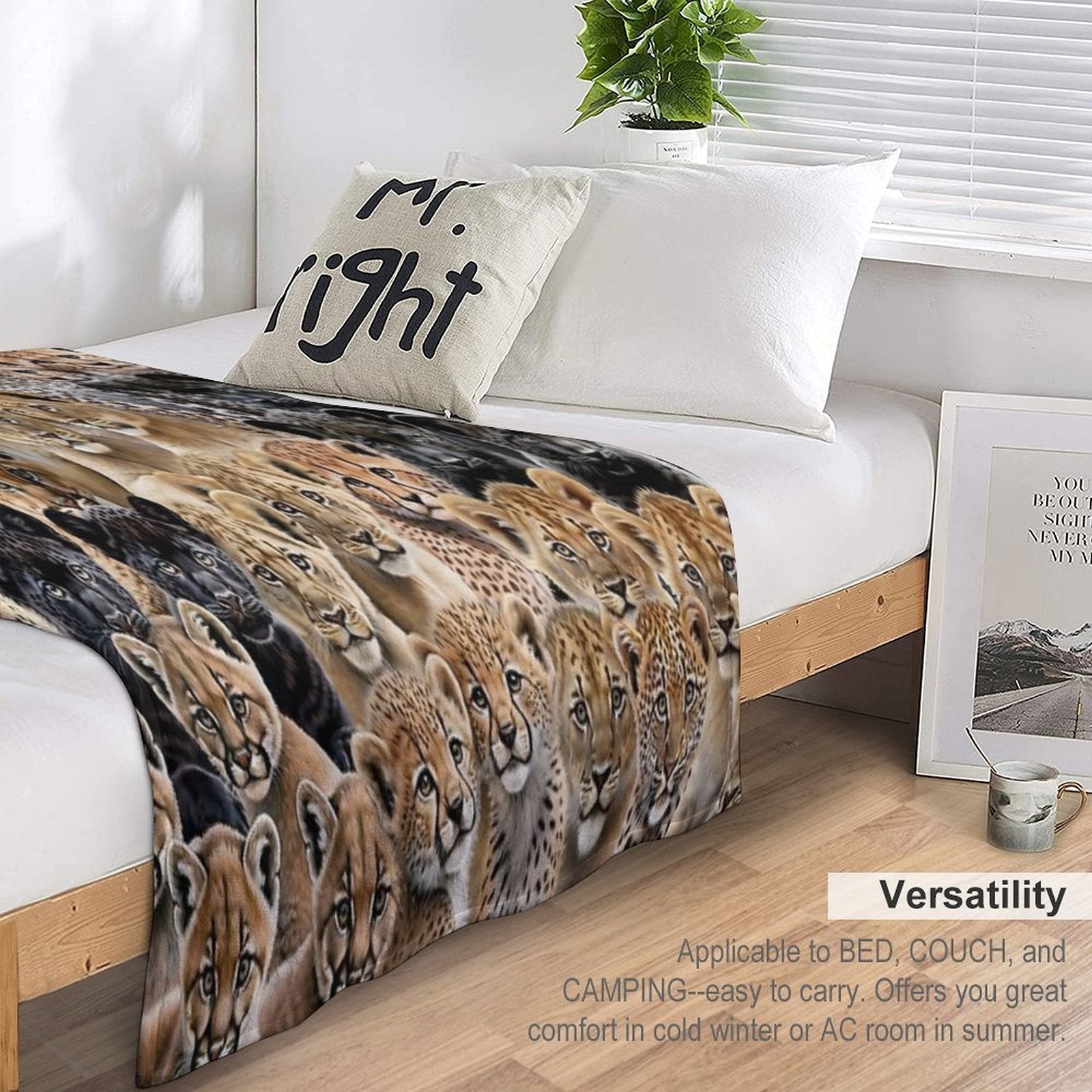 The Big-Little Roar Collage, Majestic Cubs, Baby Lions, Leopards, Cheetahs, Panthers And Cougars Easy Care Throw Blanket