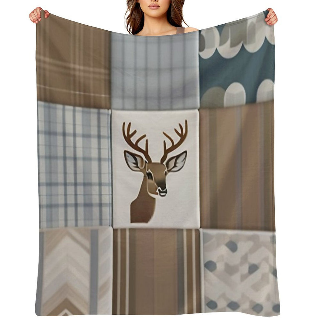 Deer Patchwork - Rustic Neutrals Travel-friendly Throw Blanket