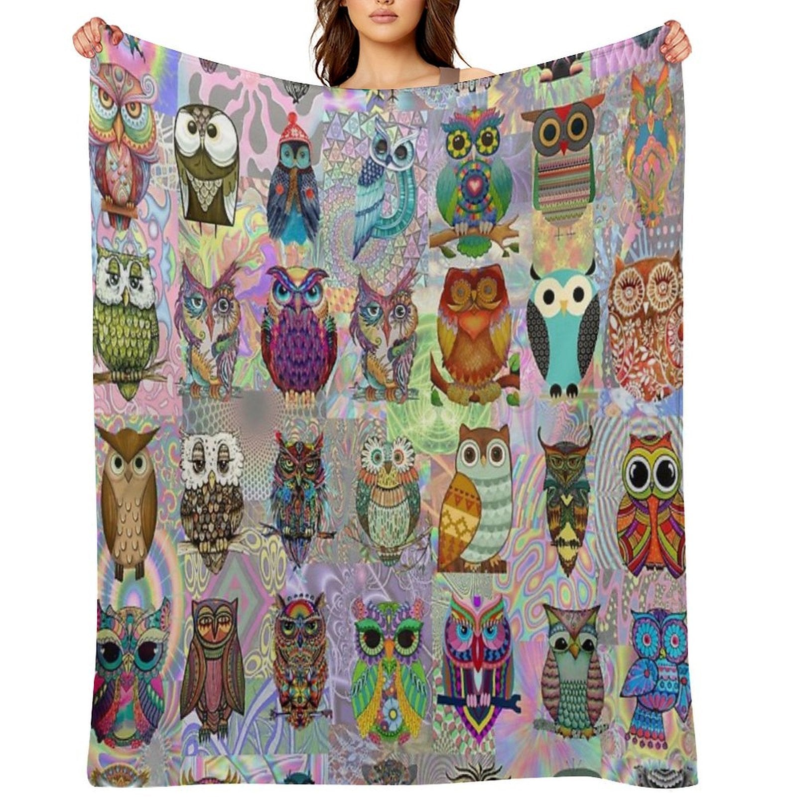 Psychedelic Owls Shrink-resistant Throw Blanket