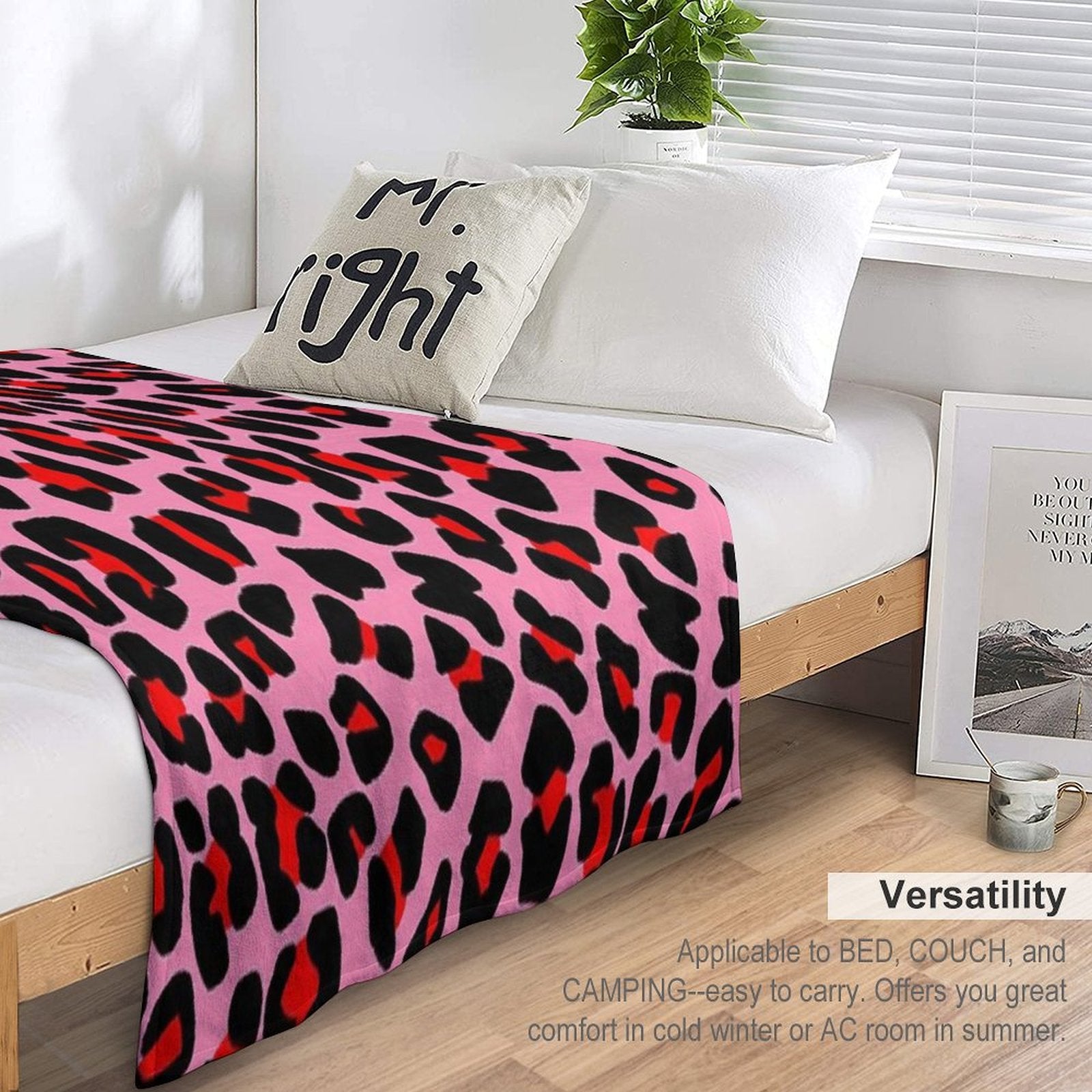 Red Leopard Print Spots on Pink Shrink-resistant Throw Blanket
