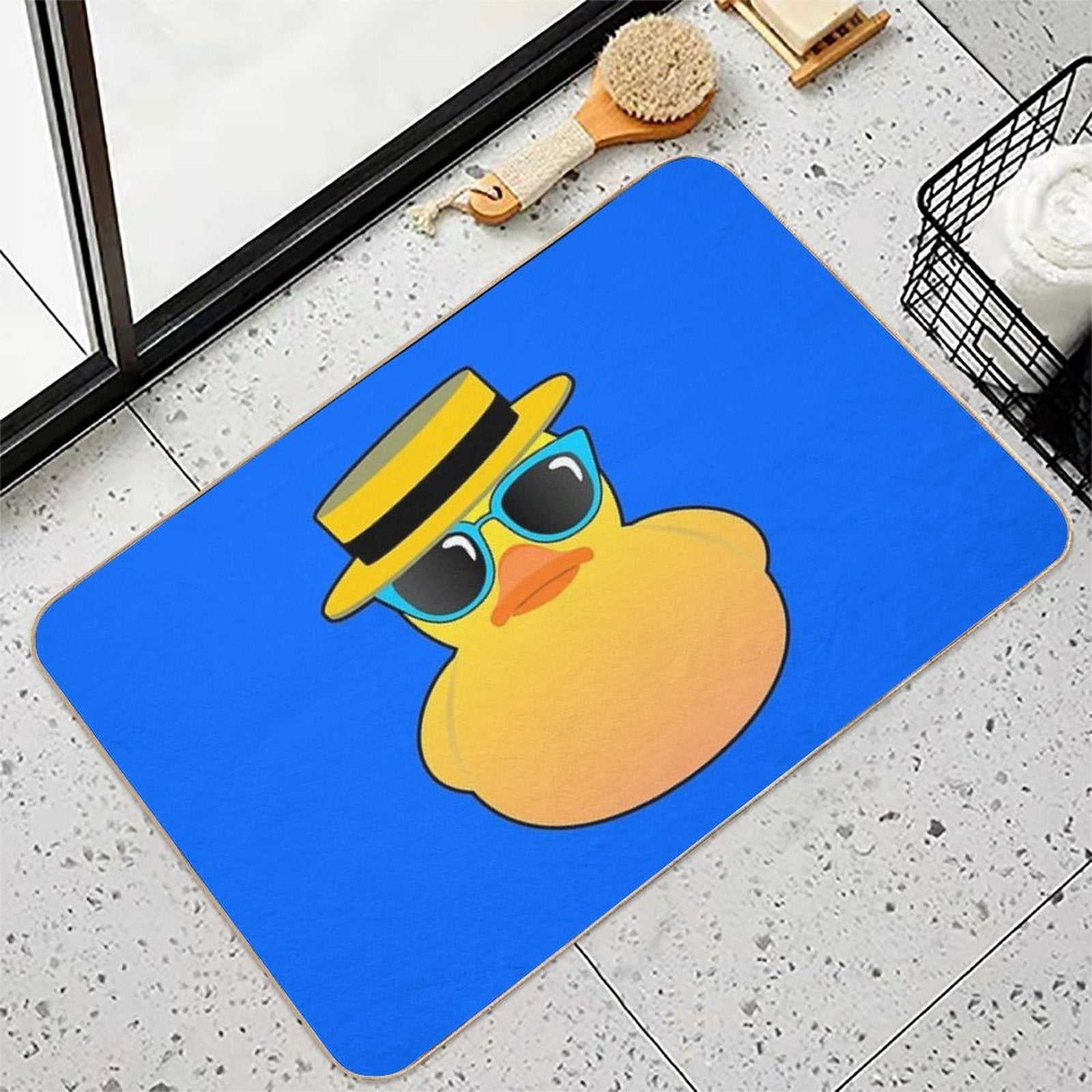 Rubber Duck Ducky Wearing Boater Hat And Sunglasses  Odorless Bath Mat