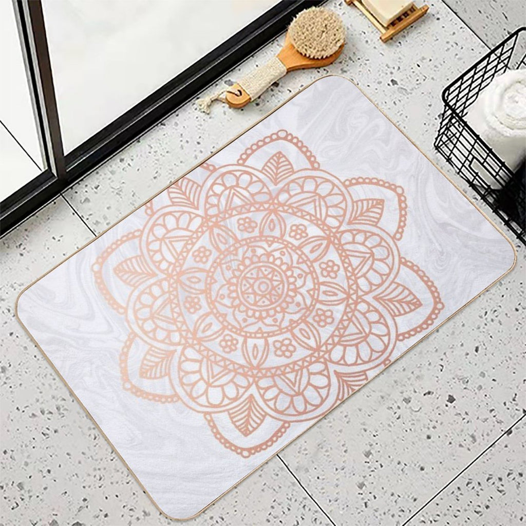 Rose Gold Mandala on White Marble  Easy To Clean Bath Mat