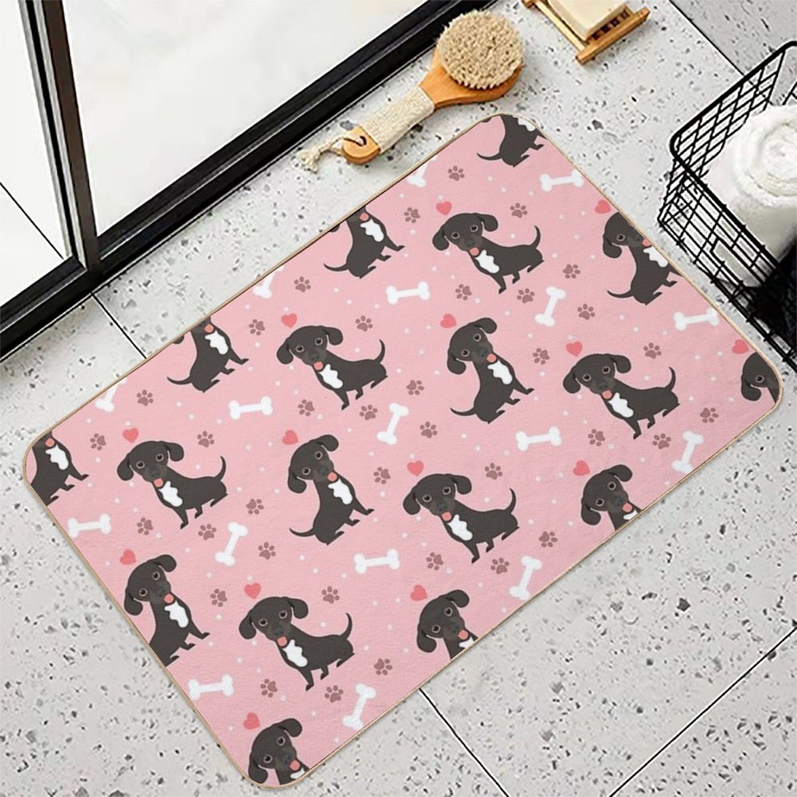 LOVE Black And White Chiweenie Dachshund Chihuahua Mix  Anti-Trip Bath Mat