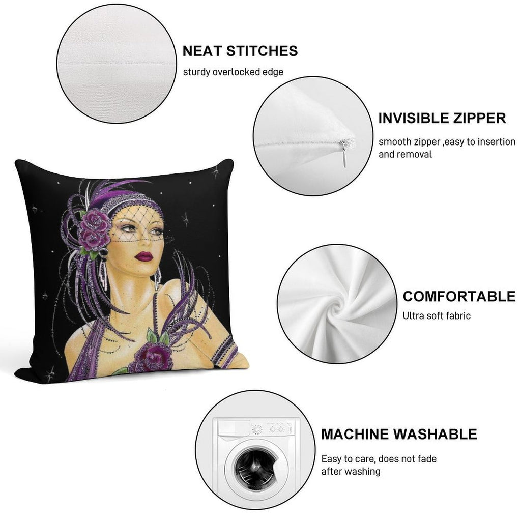 FLAPPER  Vintage 1930 Art Deco Print Soft Durable Construction Throw Pillow