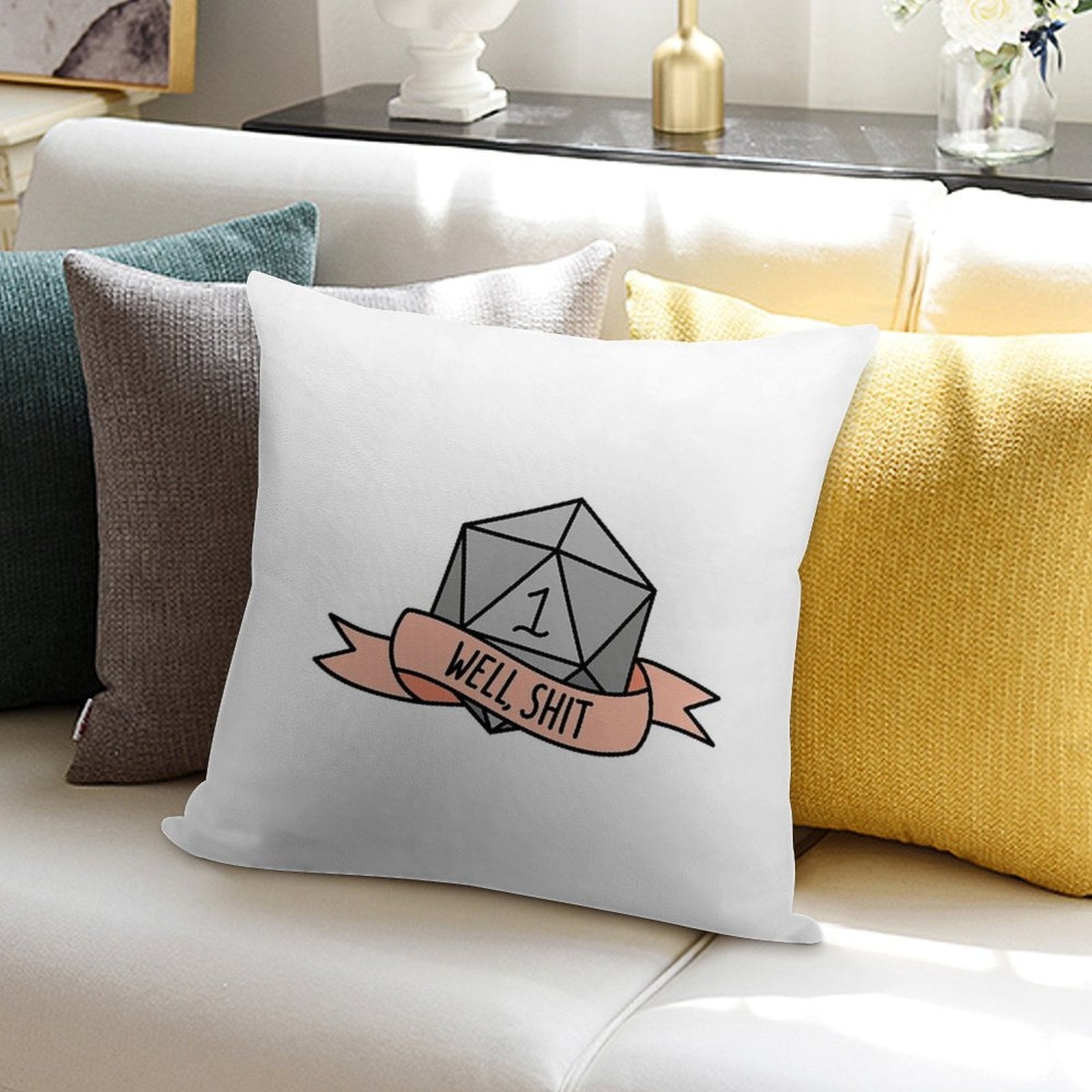 D20 - Well, Shit Soft Bedroom Essential Throw Pillow