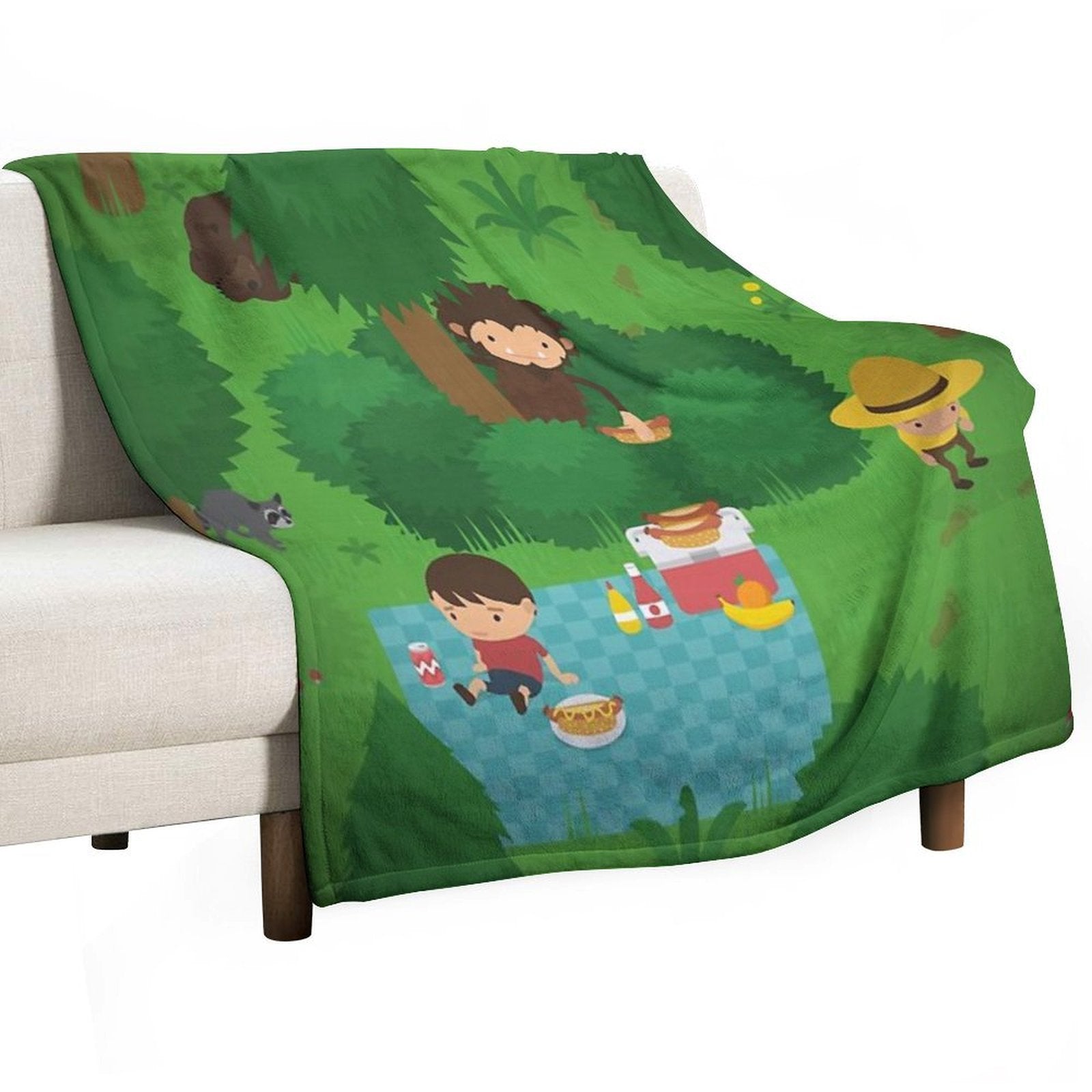 Sneaky Sasquatch Picnic Plush Throw Blanket