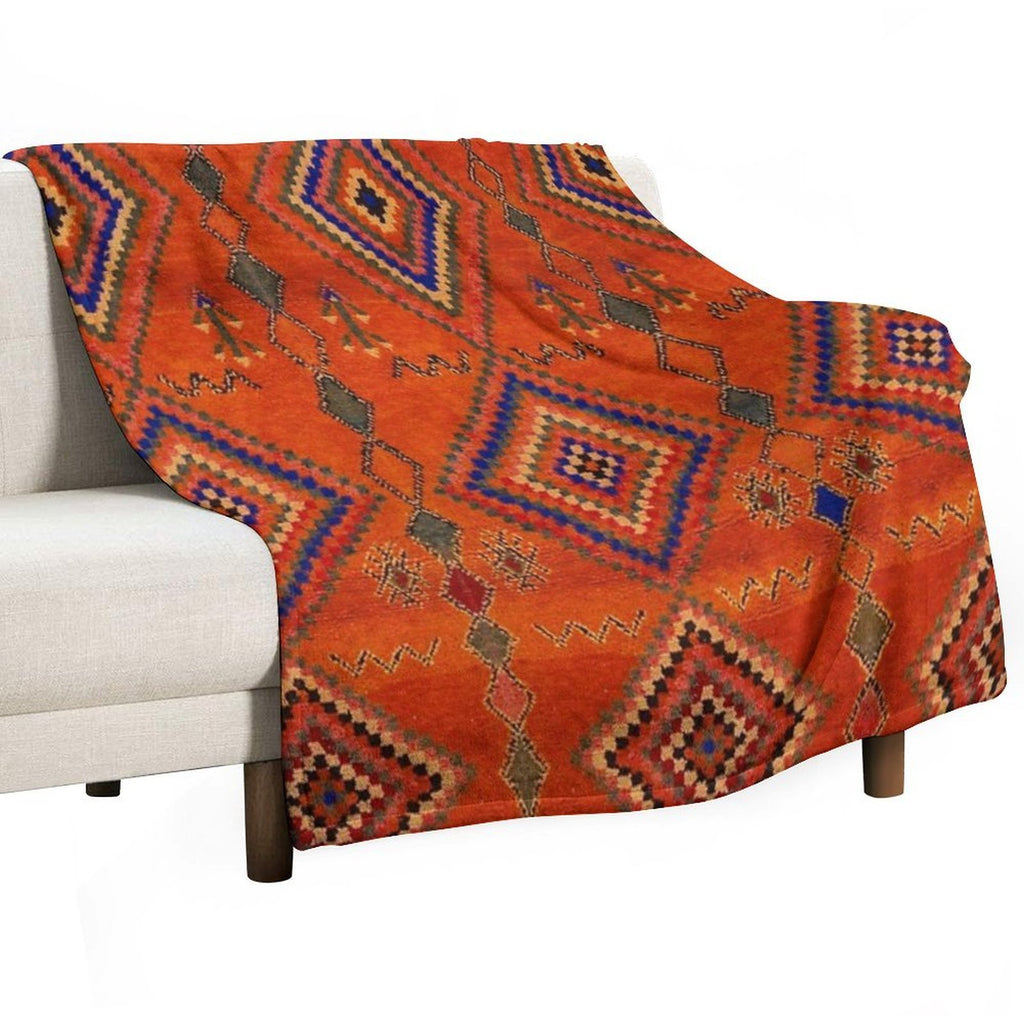Orange Oriental Moroccan Rug Easy Care Throw Blanket
