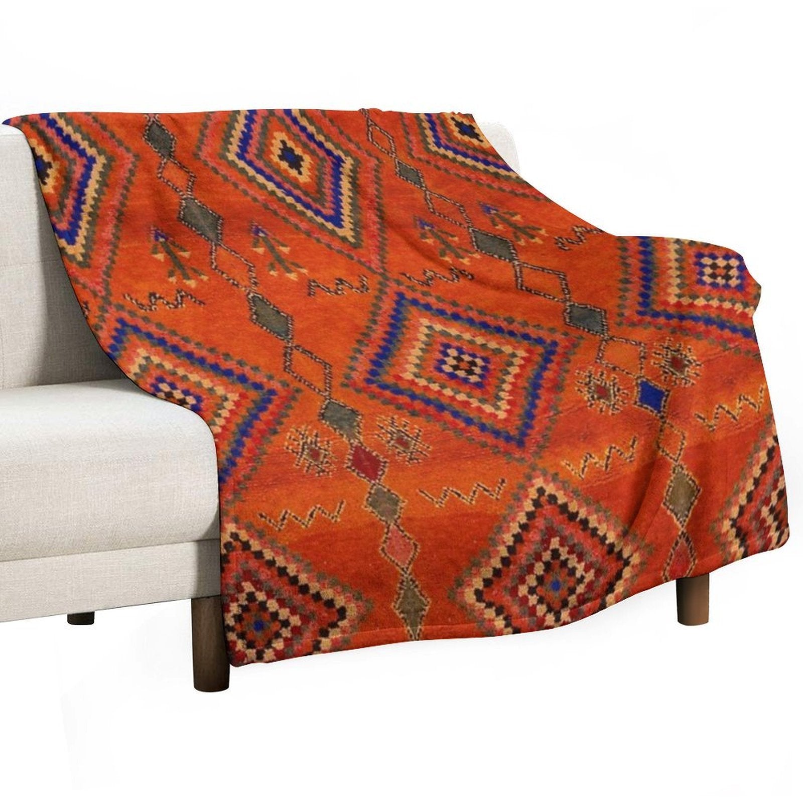 Orange Oriental Moroccan Rug Easy Care Throw Blanket