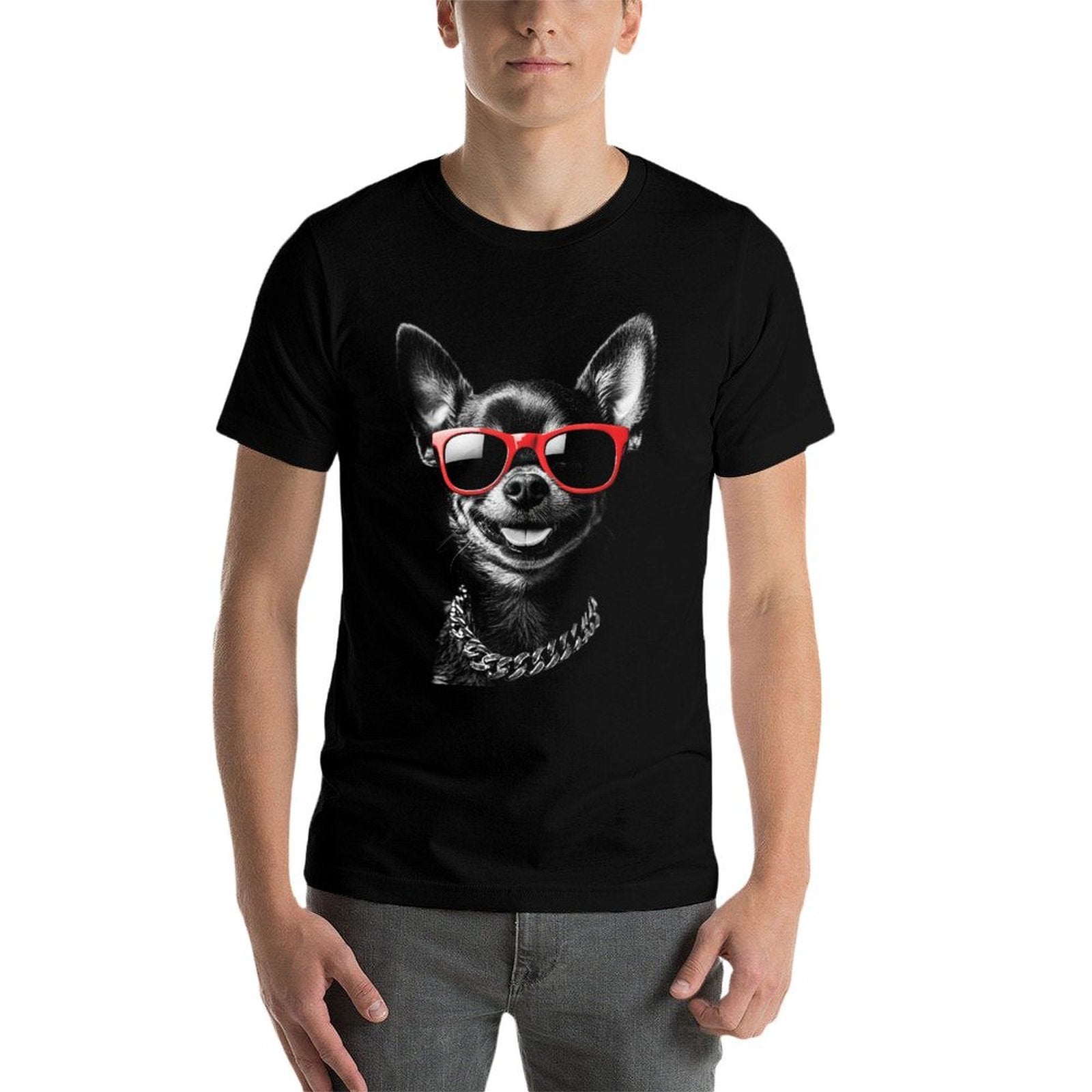 Cool Chihuahua with Sunglasses Funny Dog Attitude for Men Women Kids  Ribbed Collar T-Shirt