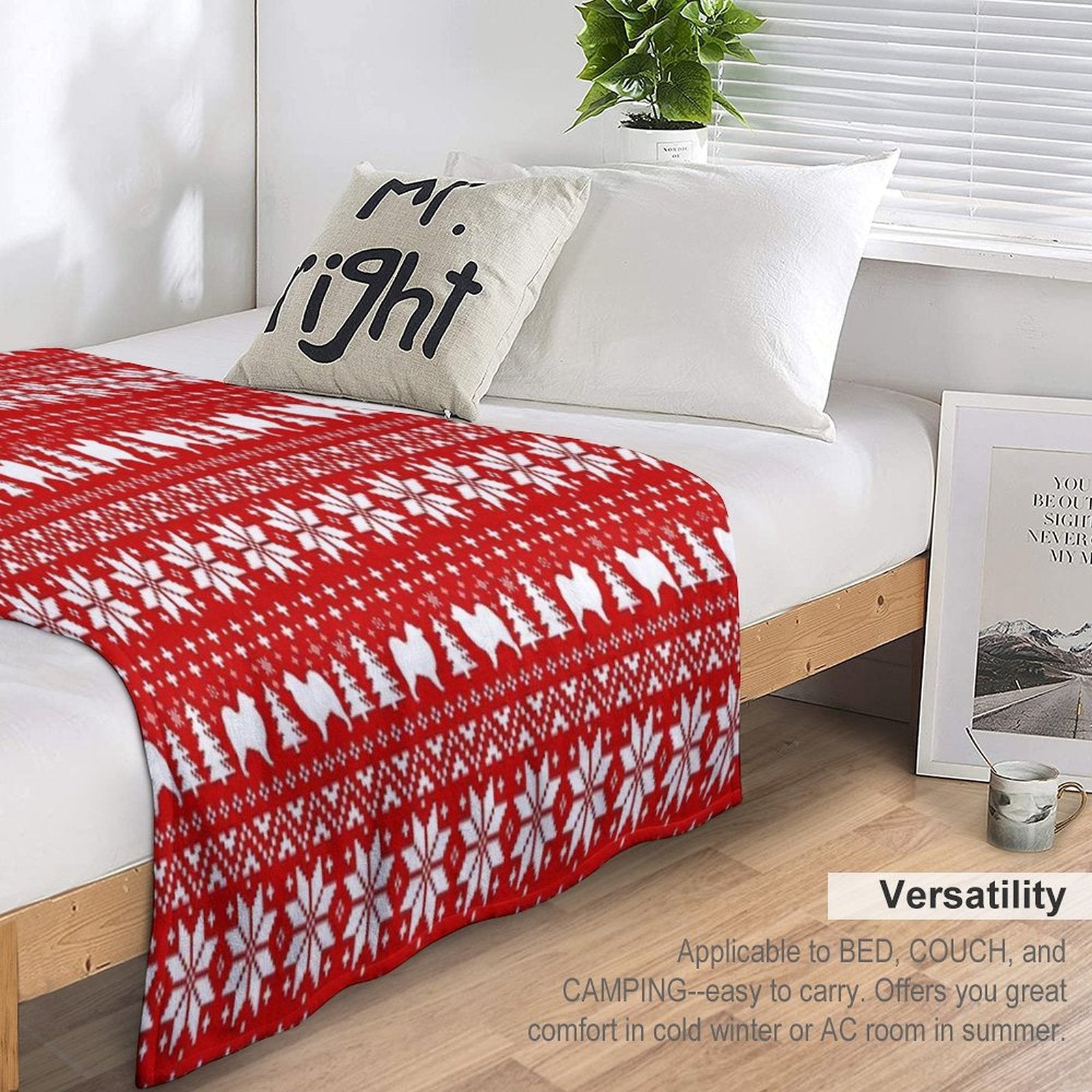 Samoyed Dog Silhouettes Red And White Christmas Holiday Pattern Plush Throw Blanket