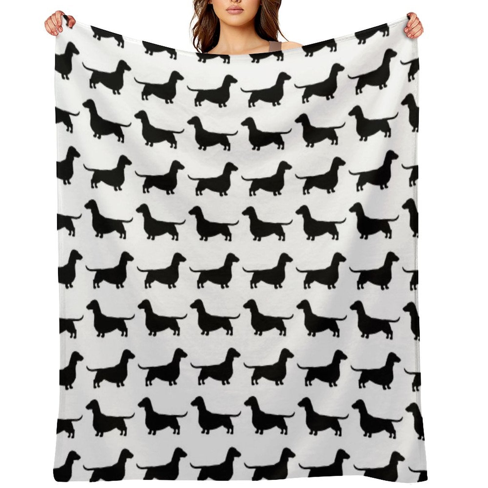 Dachshund Dog Silhouette(s)  Smooth Coated Wiener Dog Velvety-soft Throw Blanket