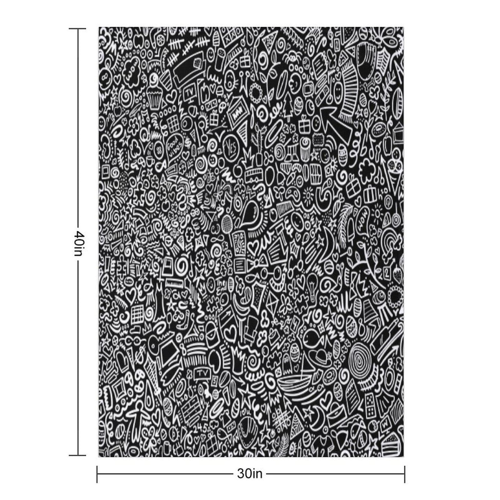 Hidden Images Doodle Art on Black Machine-washable Throw Blanket