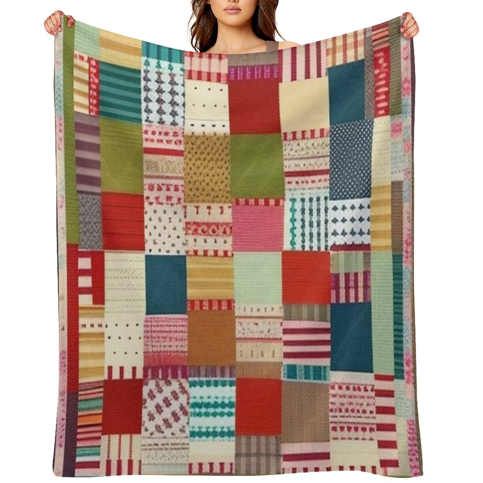 Burlap Patchwork Quilt Easy Care Throw Blanket