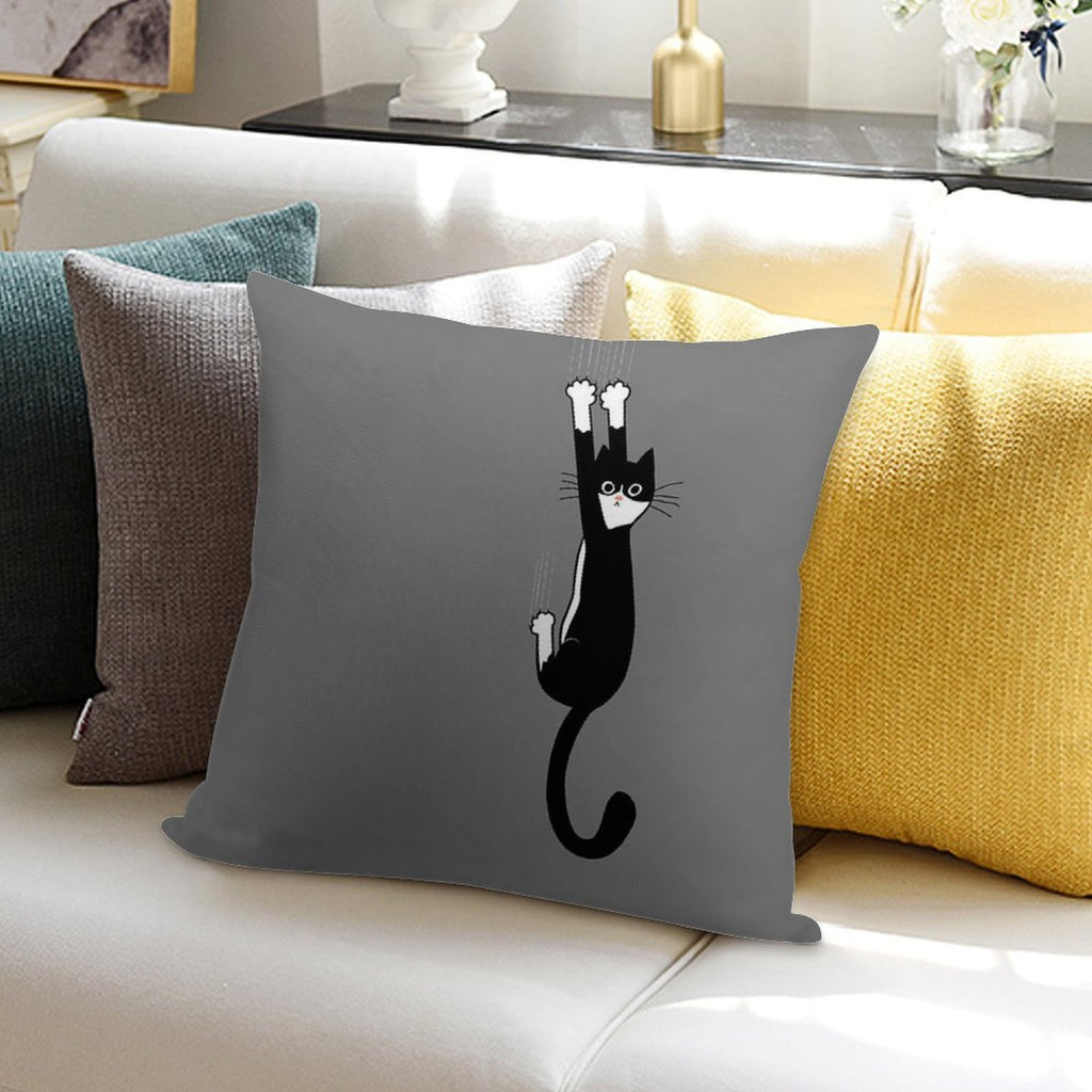 Black And White Cat Hanging On  Funny Tuxedo Cat Soft Luxury Feel Throw Pillow