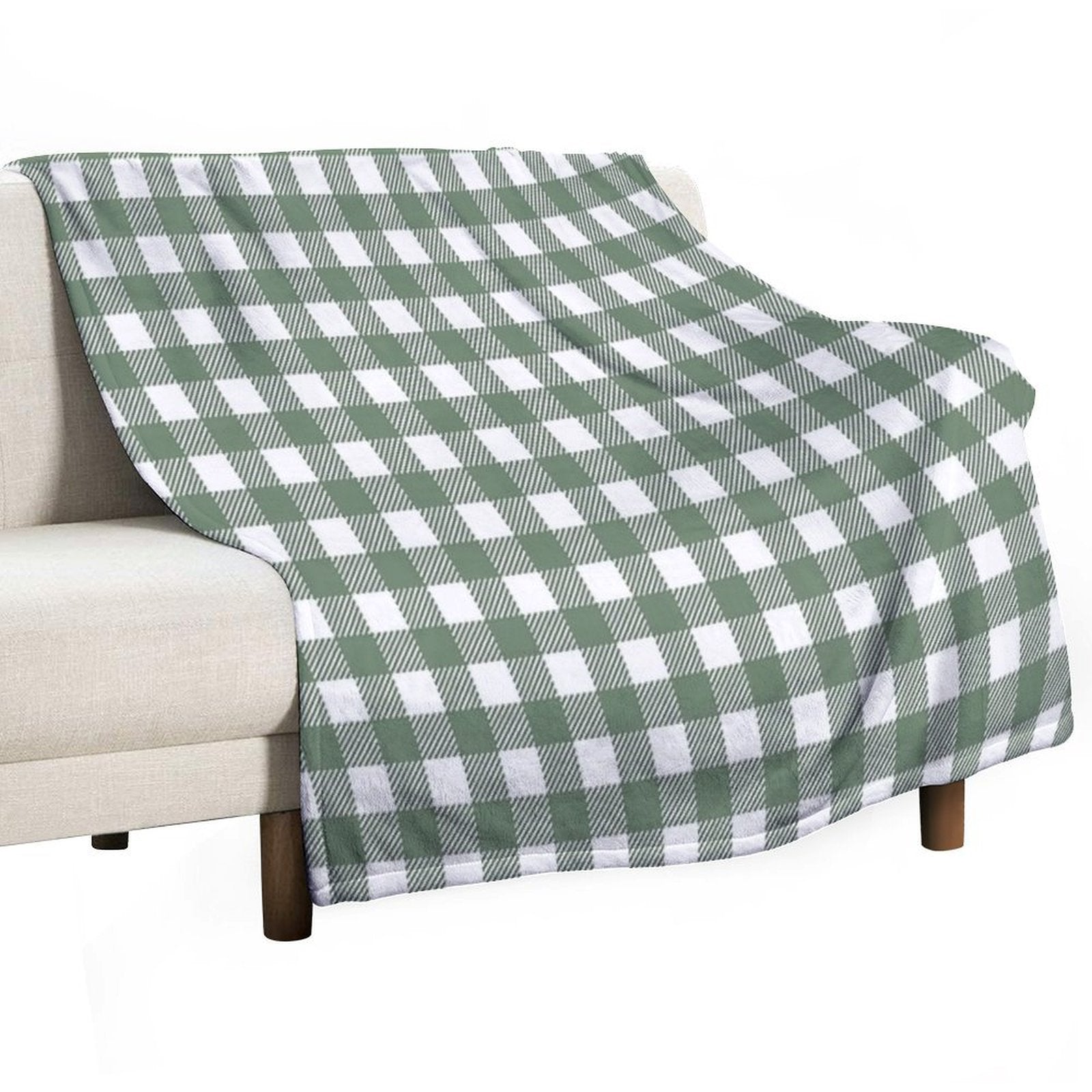 Plaid (sage Greenwhite) Travel-friendly Throw Blanket