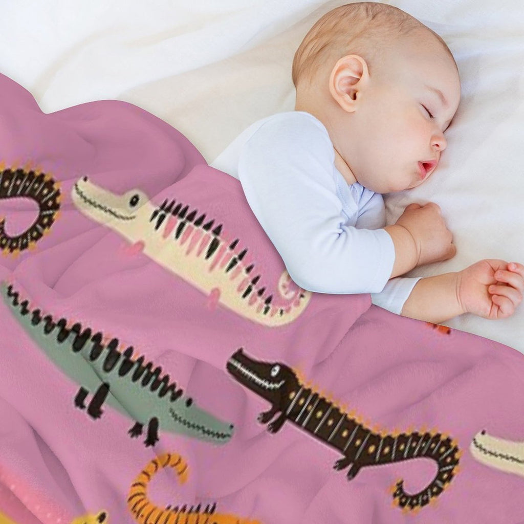 Alligator Crocodile on Pink Multi-functional Throw Blanket