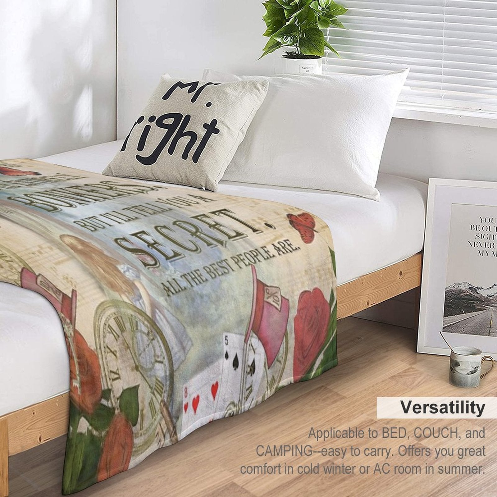 Alice & The Cheshire Cat Collage - Bonkers Quote Versatility Throw Blanket