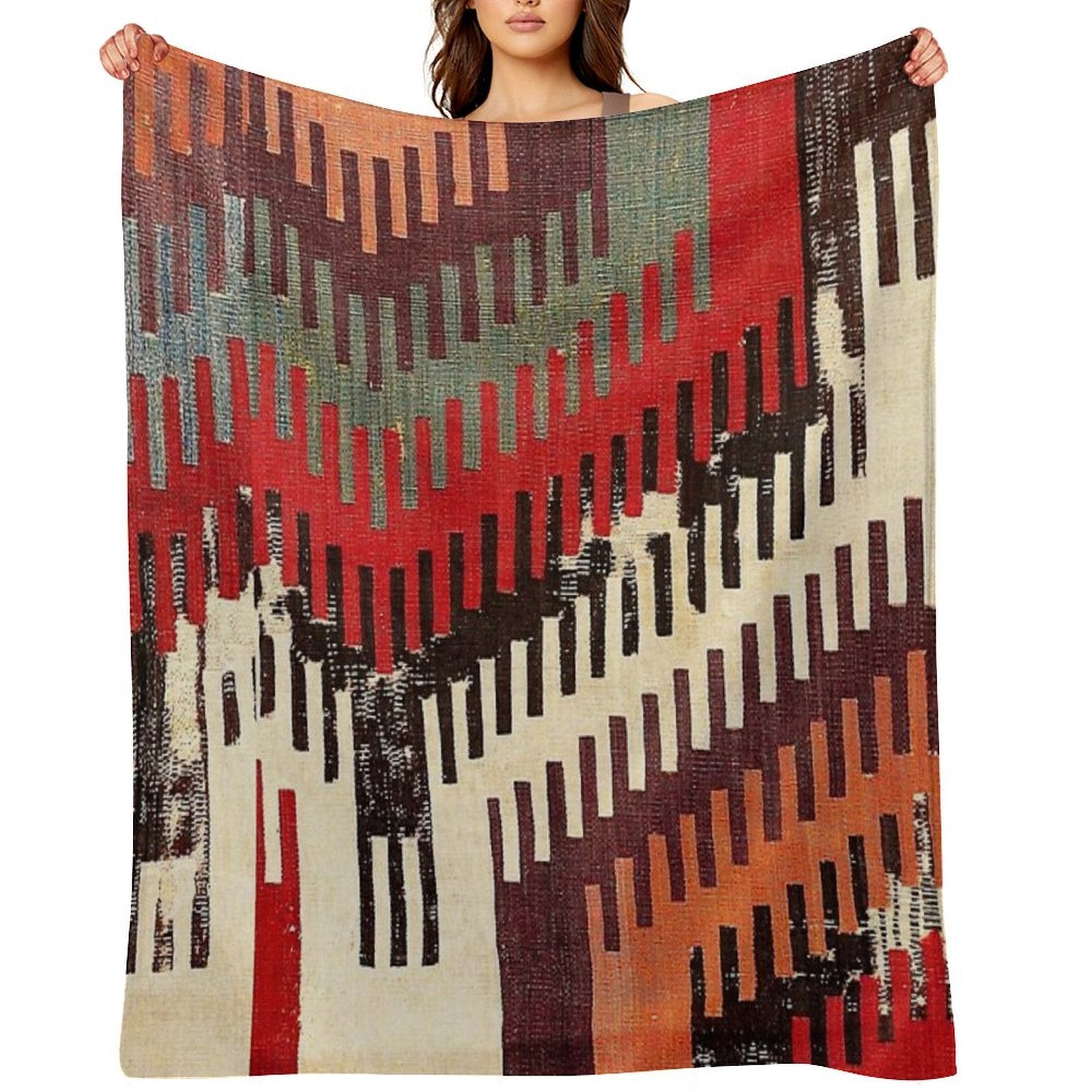 Afyon Central Anatolian Kilim Fragment Print Quick-dry Throw Blanket