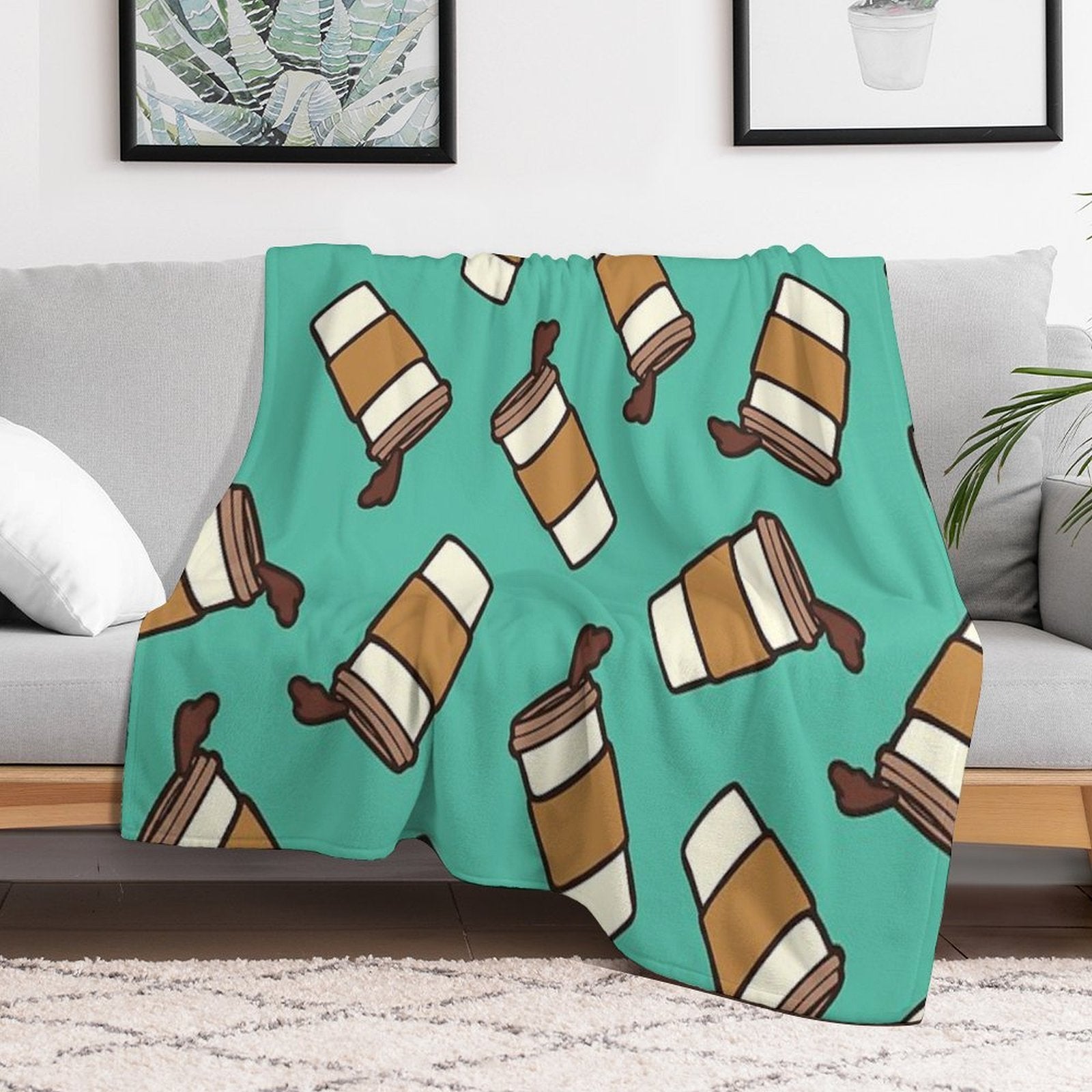 Take It Away Coffee Pattern Shrink-resistant Throw Blanket