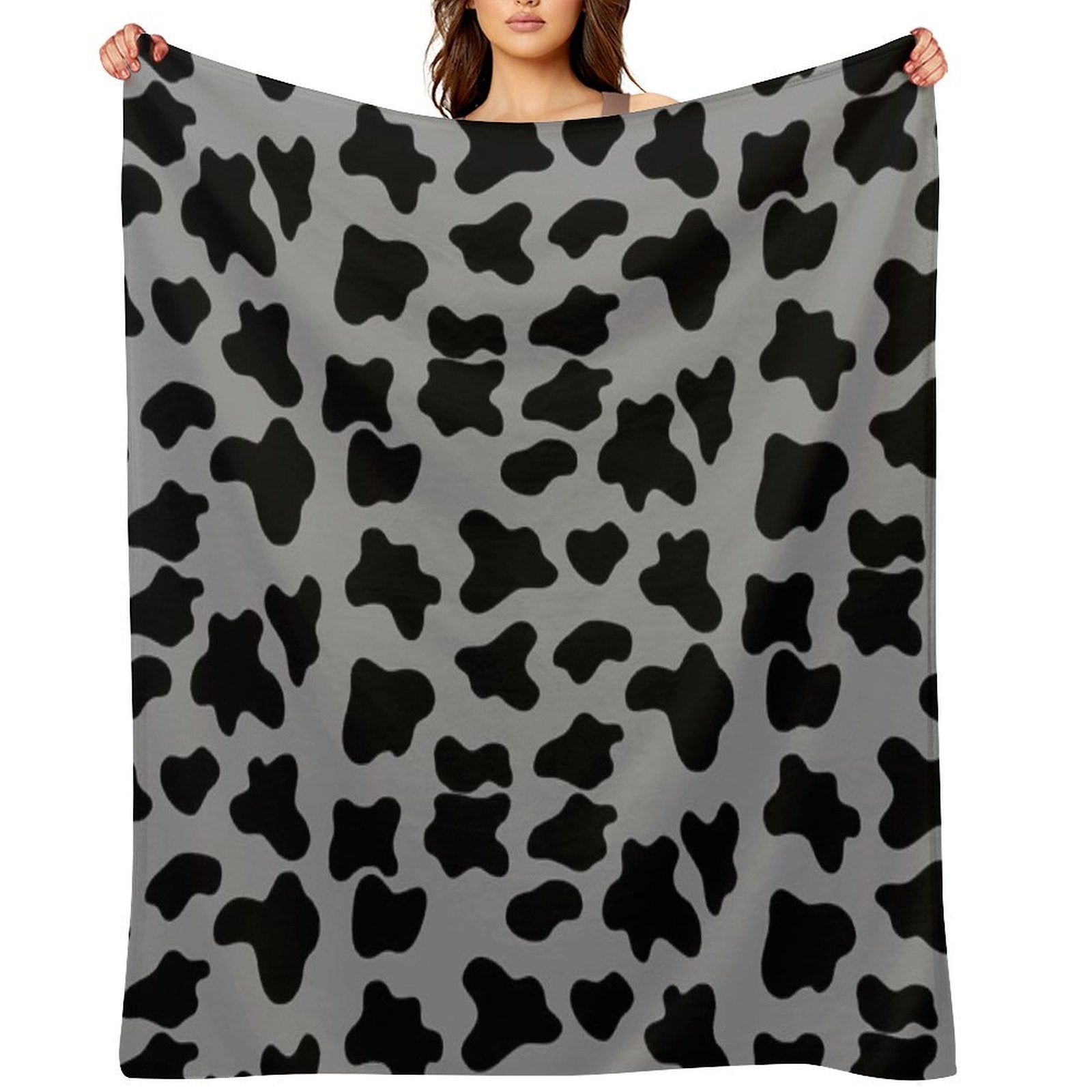 Cow Animal Print Pattern Black And Grey Gift-ready Throw Blanket