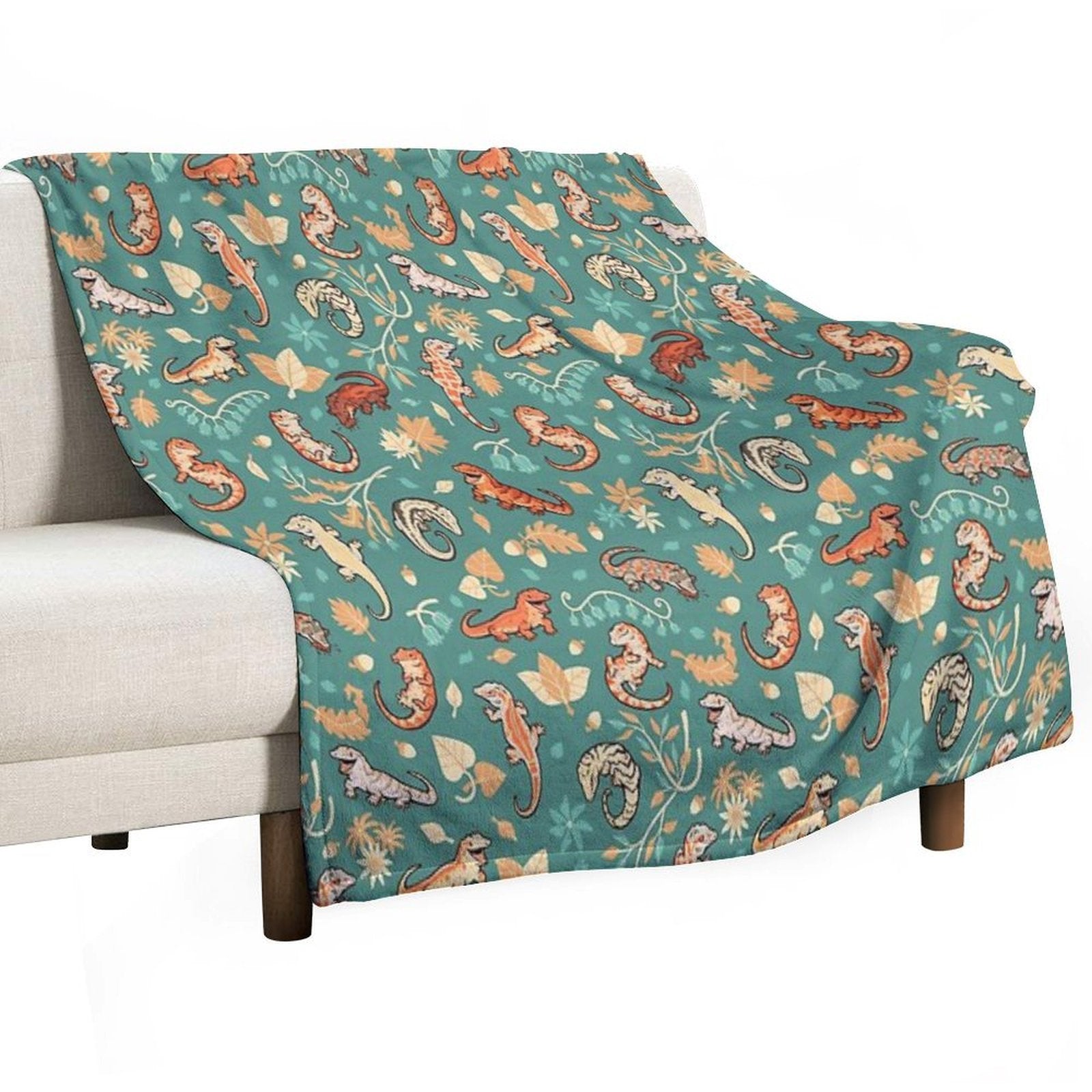 Autumn Geckos in Green Durable Throw Blanket