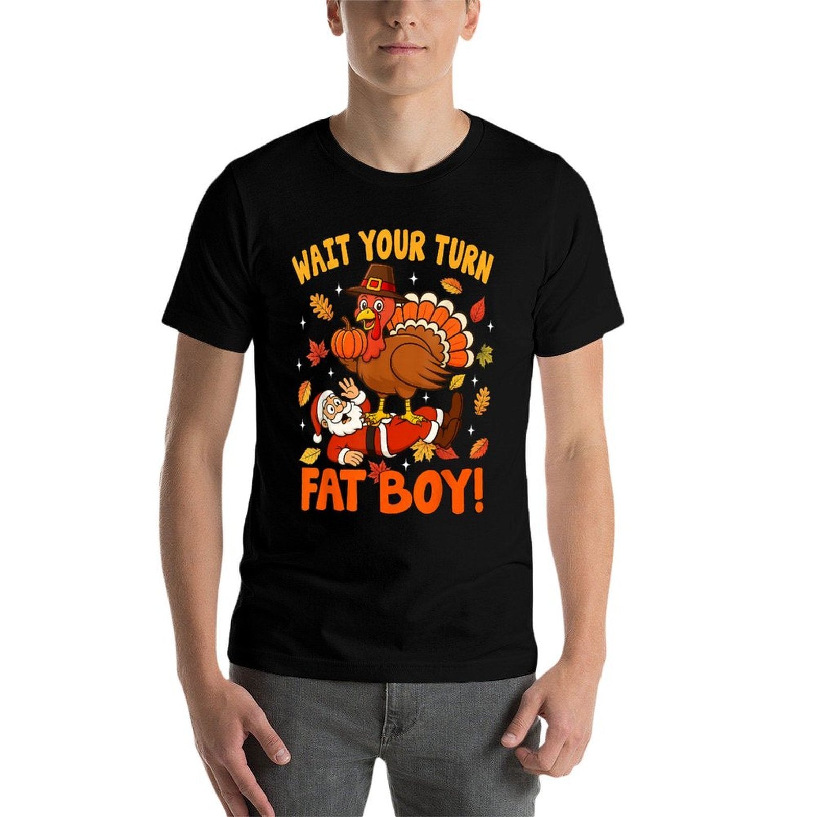 Wait Your Turn Funny Thanksgiving Day Turkey Santa Christmas  Polyester Blend T-Shirt