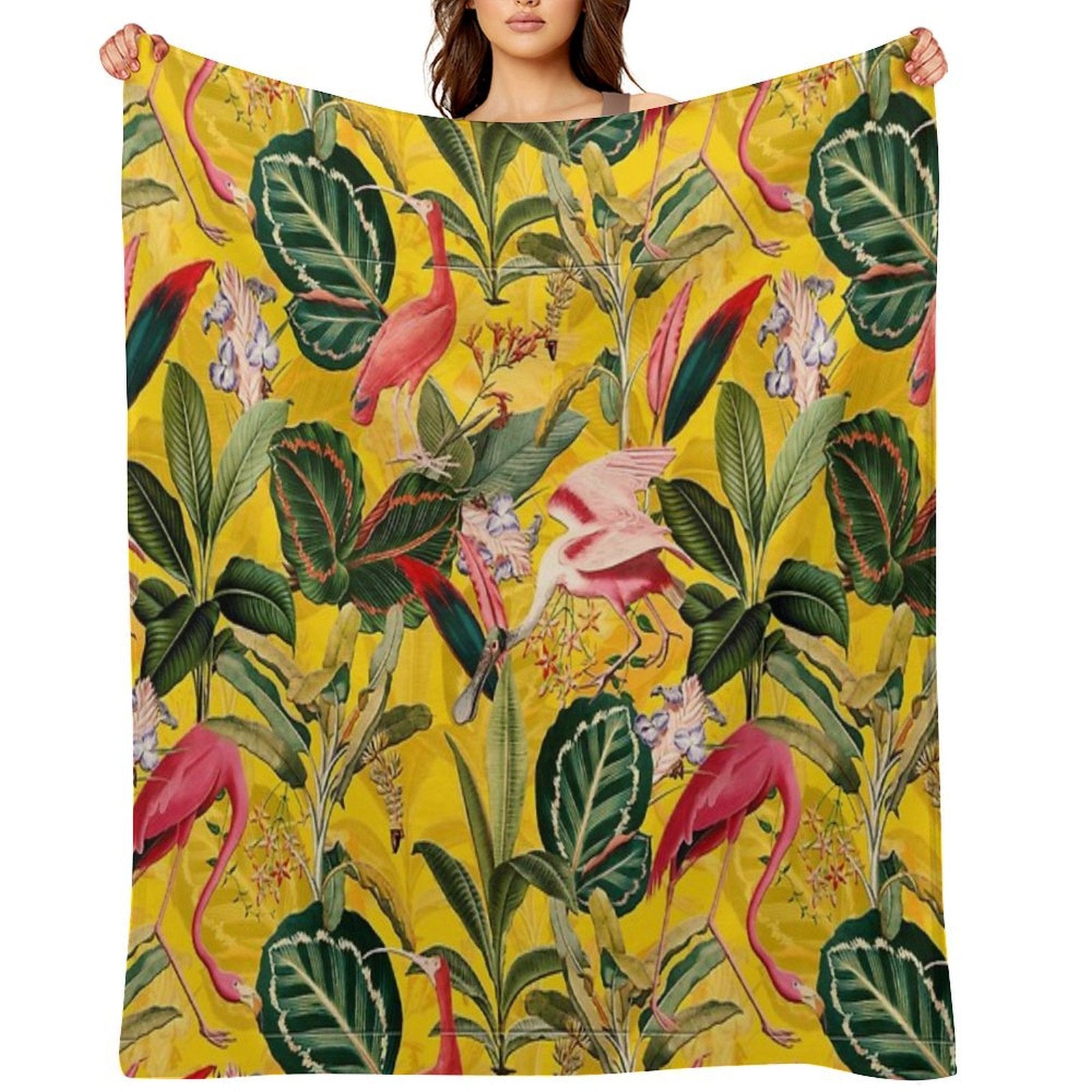 Vintage Yellow Tropical Bird Jungle Botanical Garden Nightgarden Eco-conscious Throw Blanket