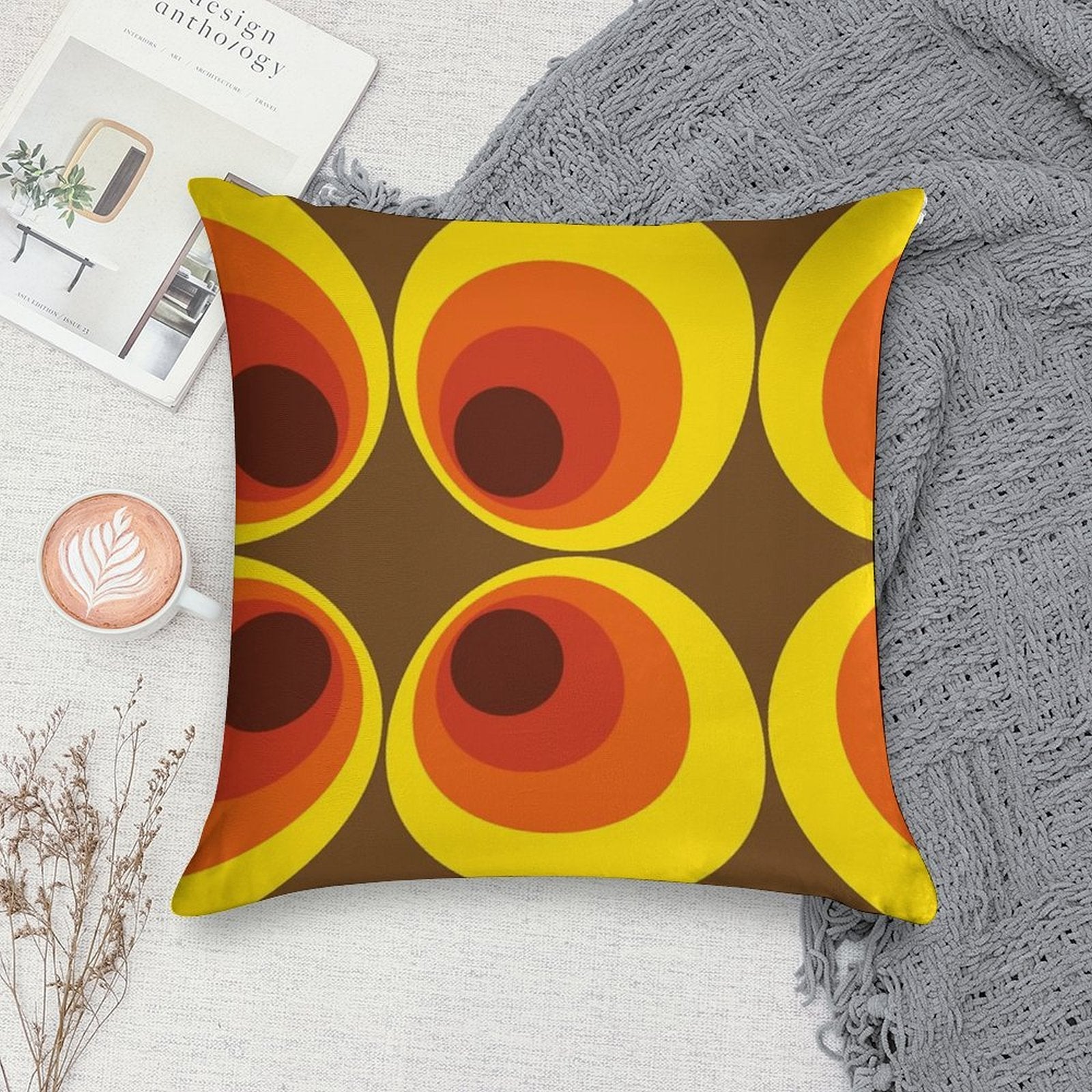 70s, 80s Funky Vintage Circle Pattern Soft Anti-Pilling Throw Pillow
