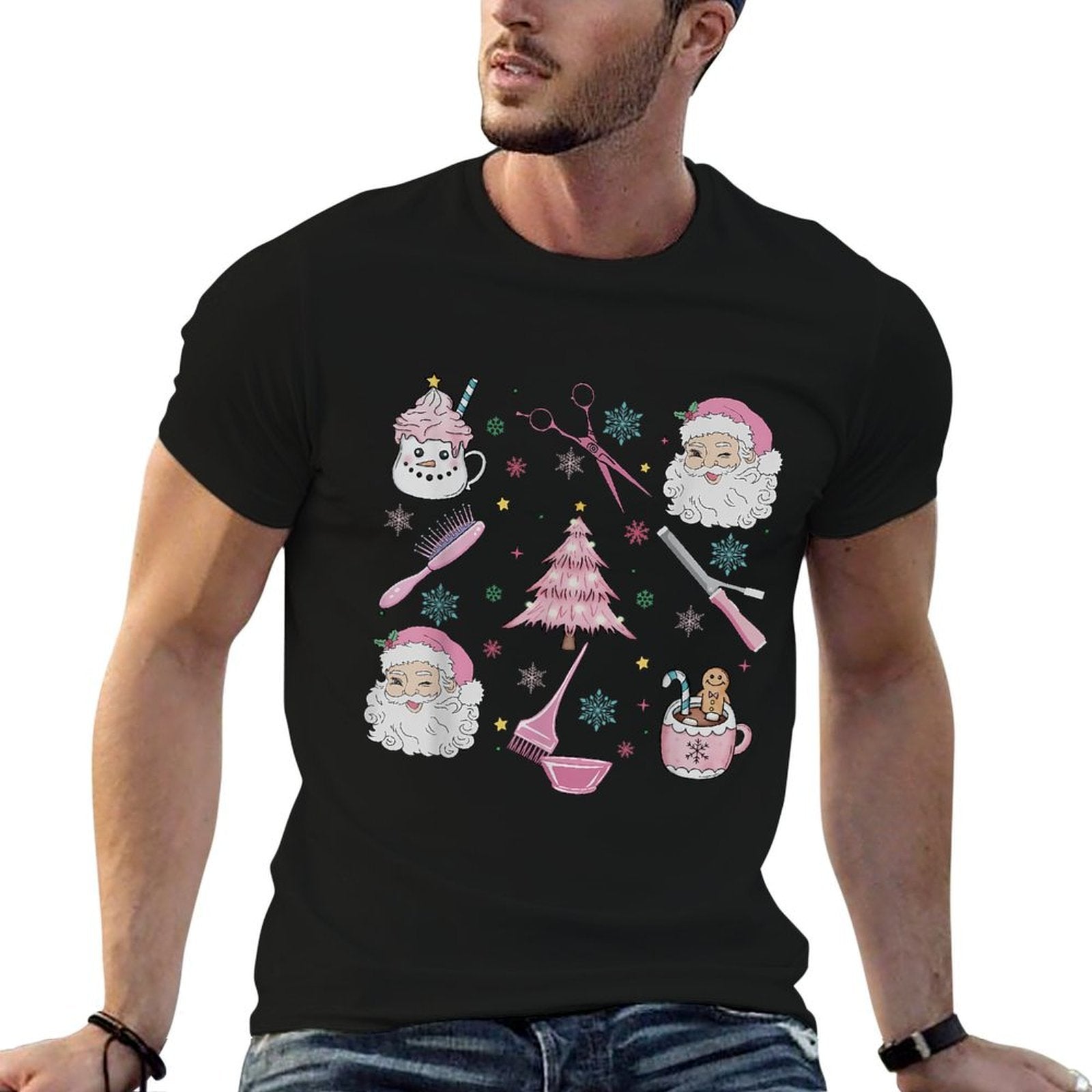 Retro Christmas Hairstylist Santa Coffee Latte Hairdresser Comfortable T-Shirt