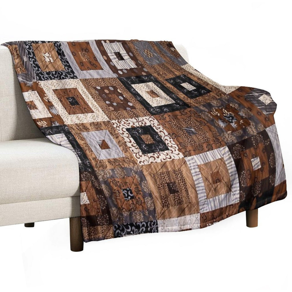 Classic Retro Brown Quilted Patchwork Quilting Pattern Mosaic Motif Multi-functional Throw Blanket
