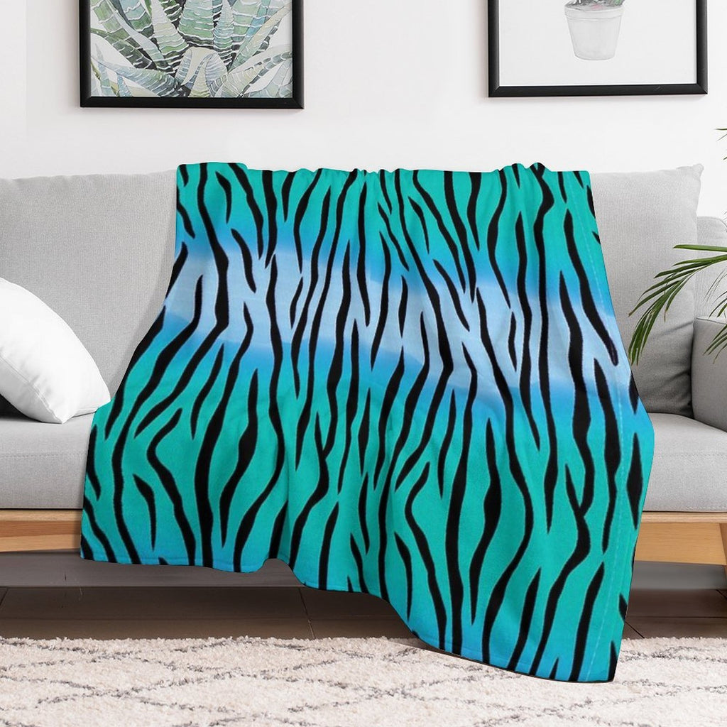 Tiger Skin Style Design in Blue Plush Throw Blanket
