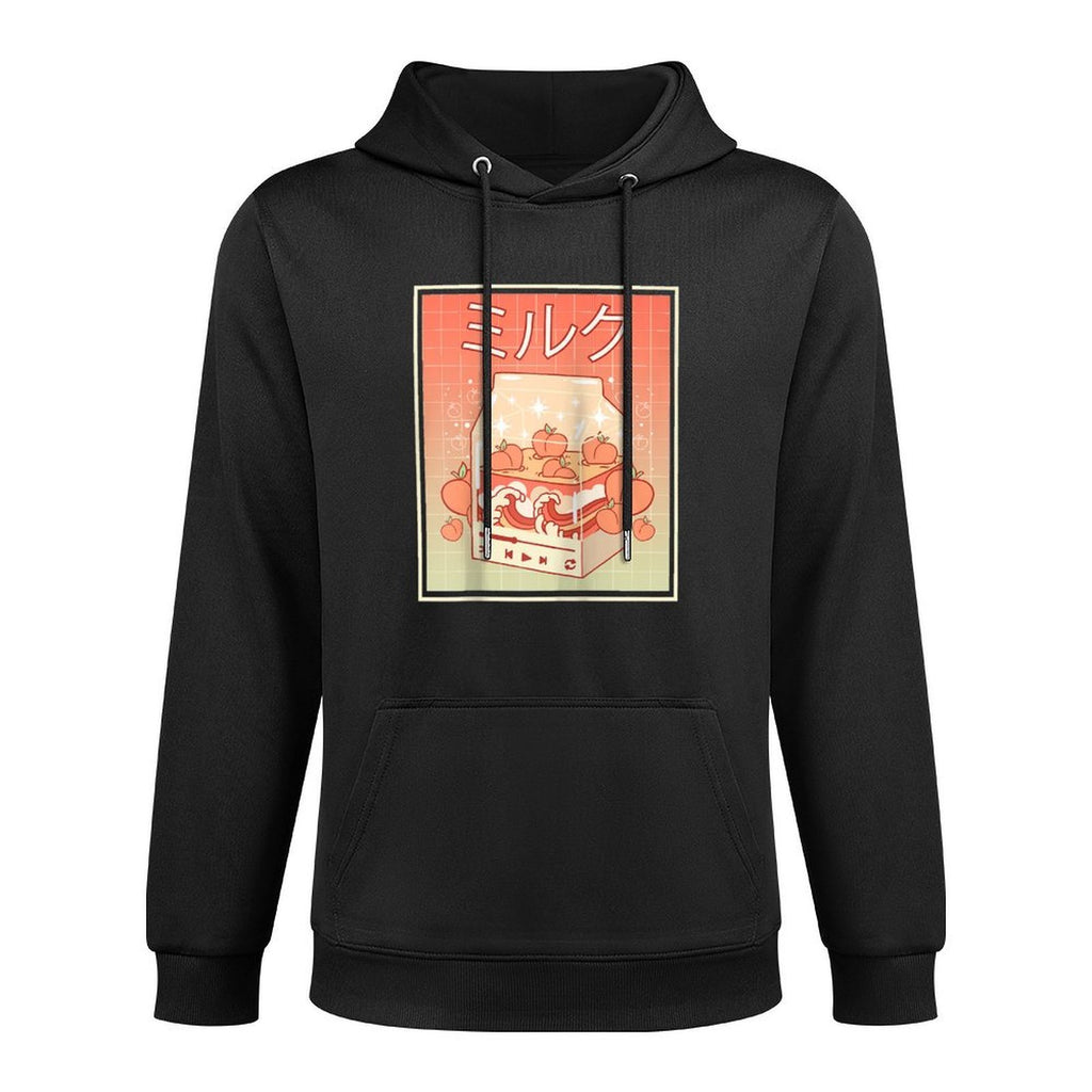 Kawaii Peach Milk Carton Kanagawa Wave Lofi Aesthetic Raglan Baseball Cotton-Polyester Blend Hoodie