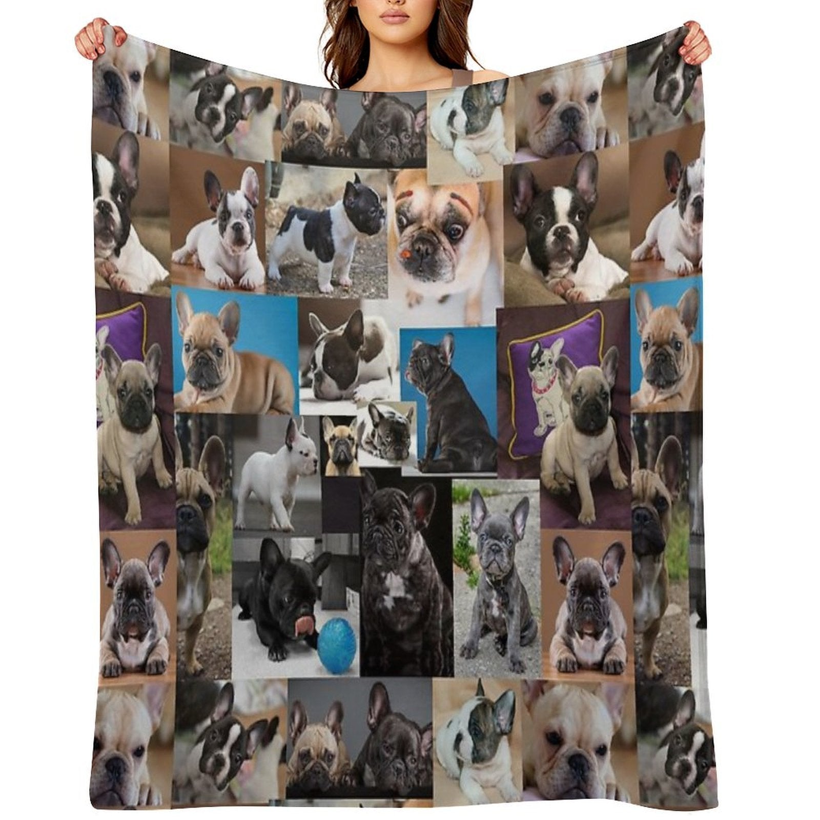 French Bulldog Dog Breed Collage - 2 Sustainable Throw Blanket