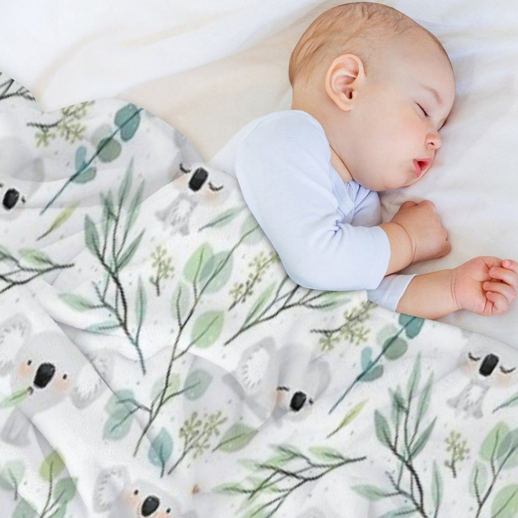 Koala And Eucalyptus Pattern Shrink-resistant Throw Blanket