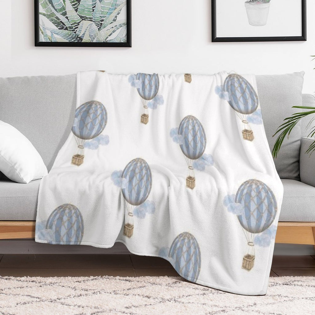 Blue Vintage Hot Air Balloon Sustainable Throw Blanket