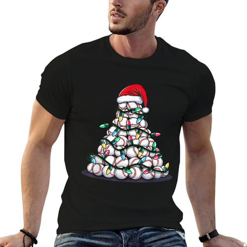 Baseball Christmas Tree Men Boys Youth Santa Sports  Graphic-printed T-Shirt