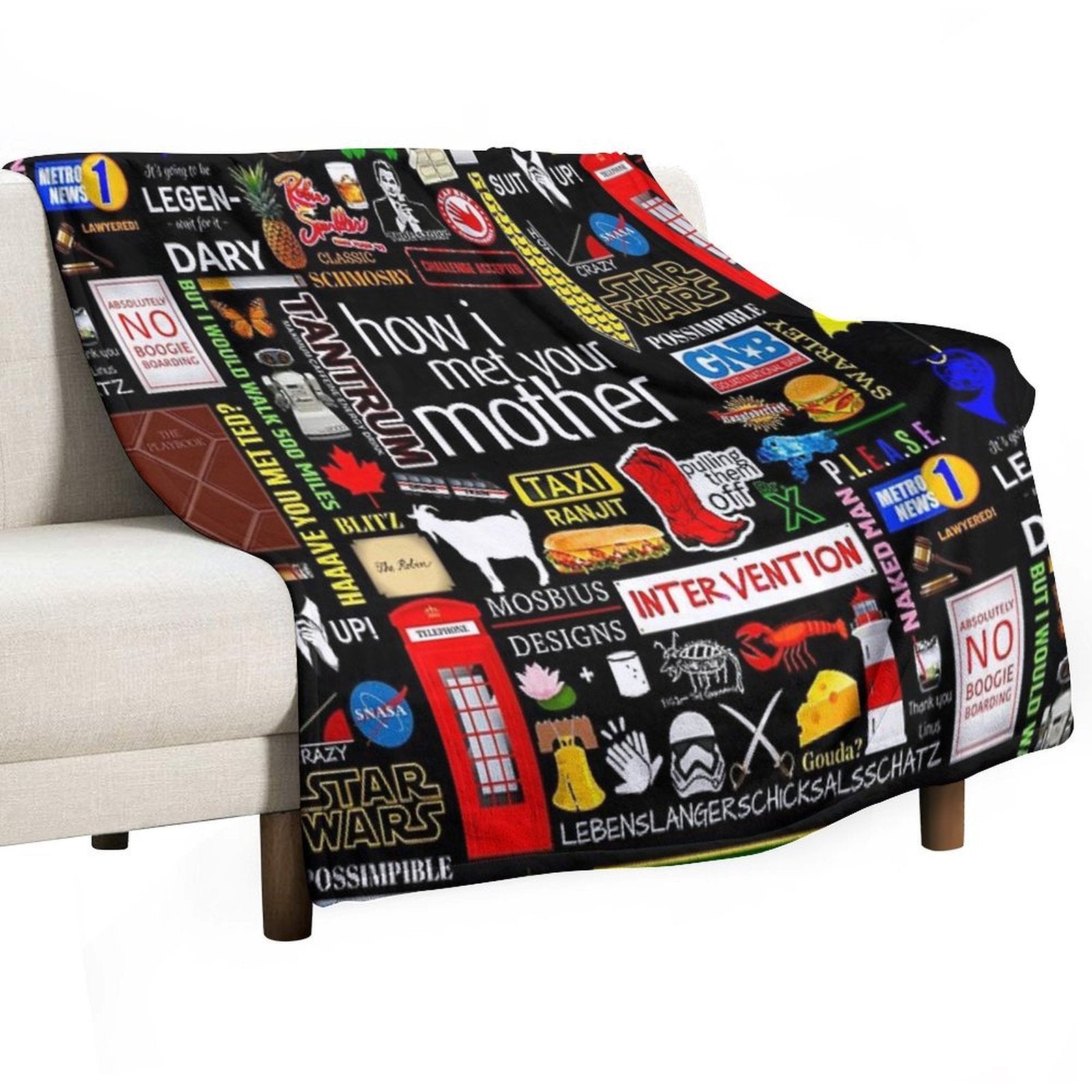 How I Met Your Mother Collage Poster Iconographic - Infographic Travel-friendly Throw Blanket