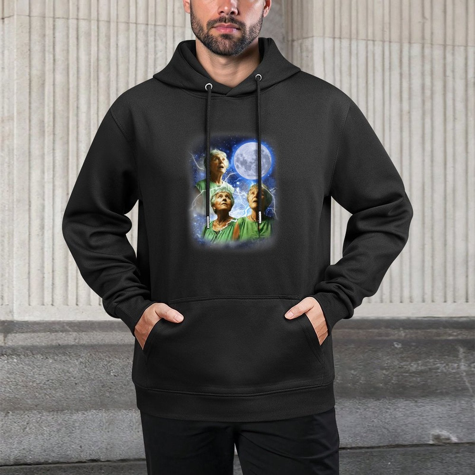 Three Granny Moon - 3 Old Ladys Howling Weird Cursed Meme Unisex Design Hoodie