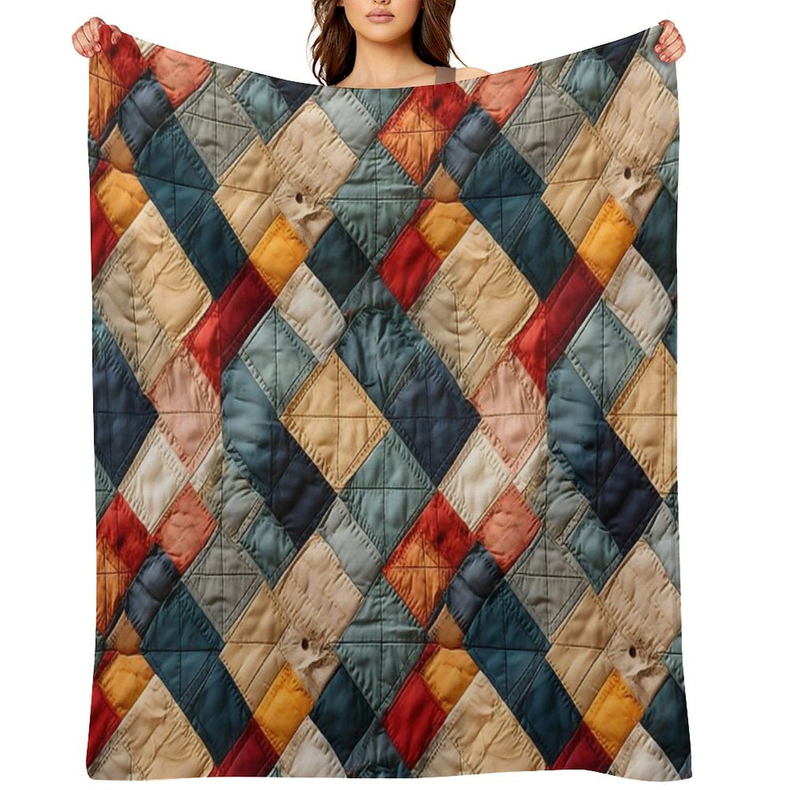 Retro Geometric Distressed Patchwork Pattern All-season Throw Blanket