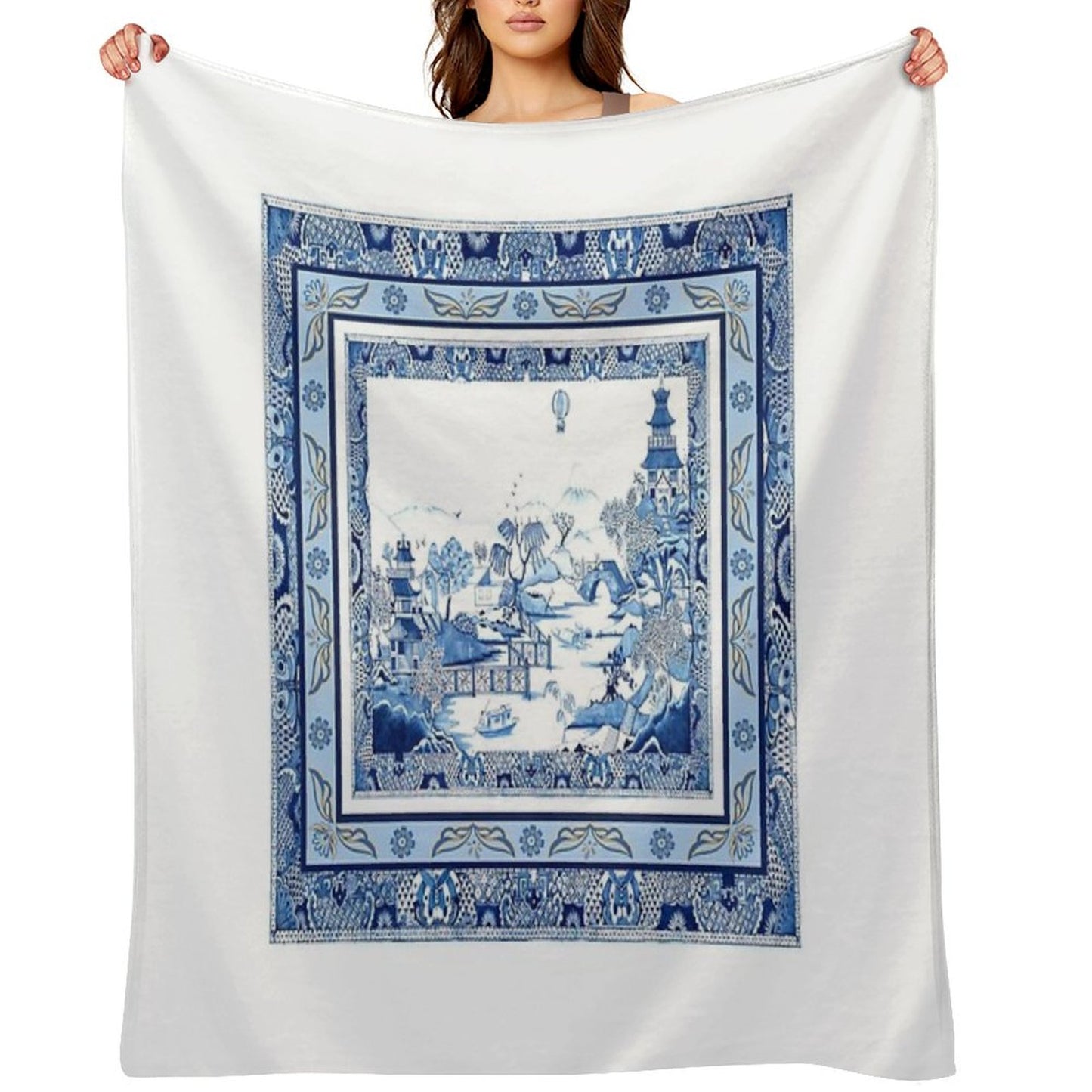 Blue Willow Double Frame Durable Throw Blanket