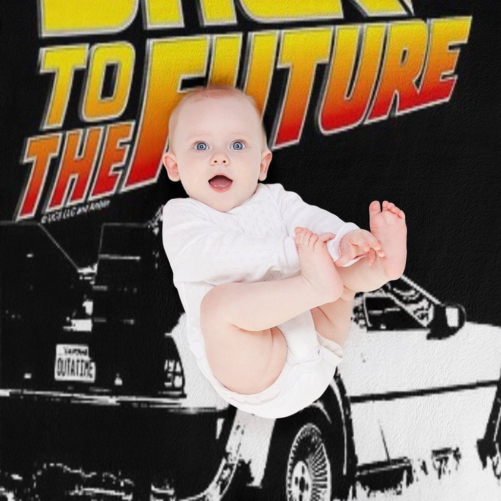 Back to The Future - DeLorean Fire Tracks White Stencil Fan Art Sustainable Throw Blanket