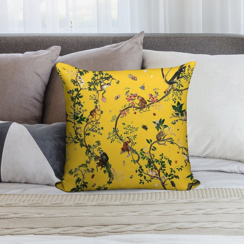 Monkey World Yellow Soft Washable Throw Pillow