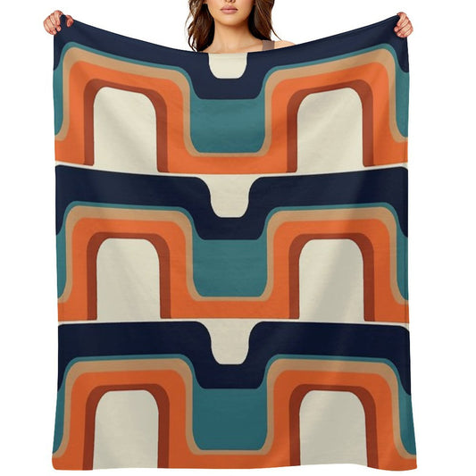 Mid-Century Modern Meets 1970s Orange & Blue Wrinkle-free Throw Blanket
